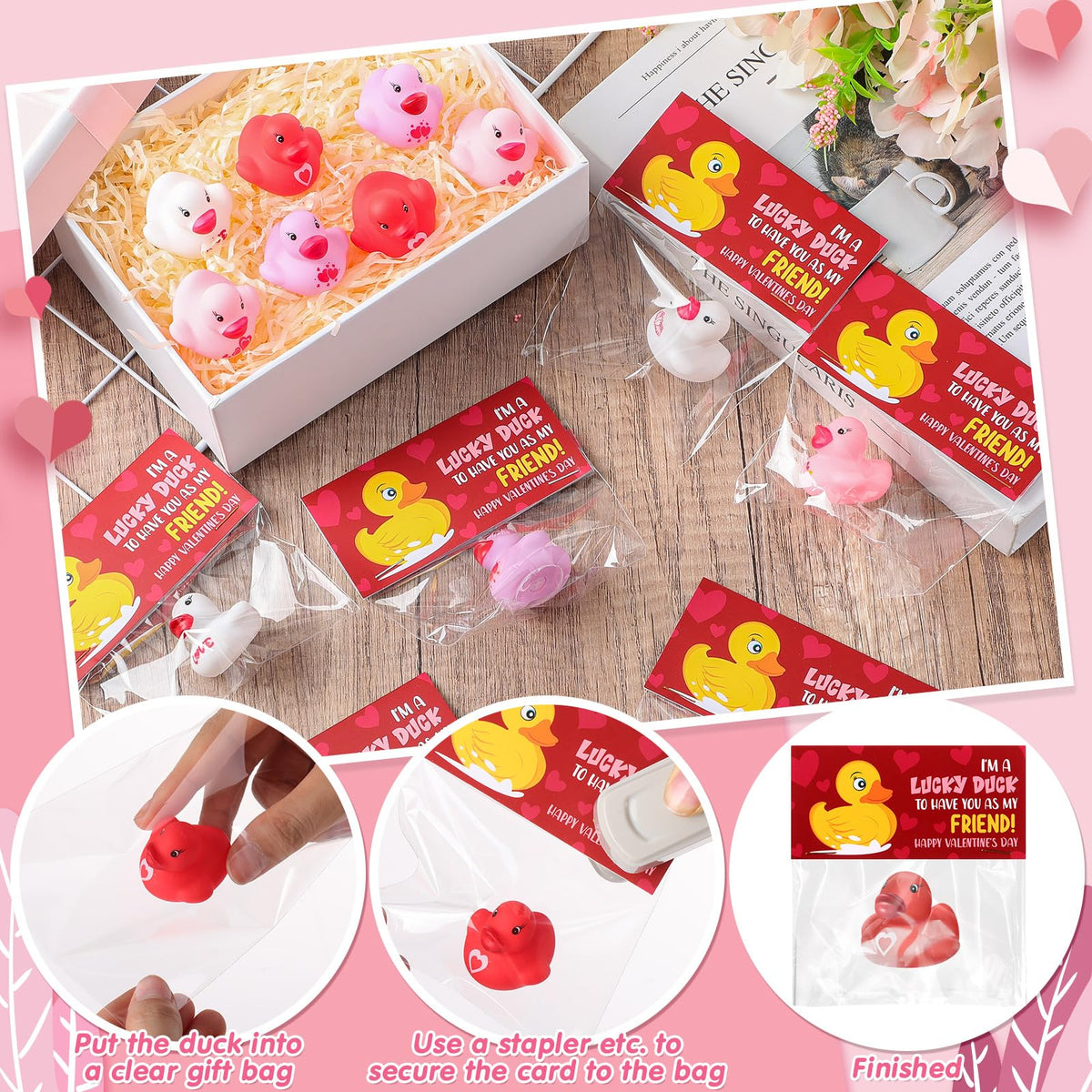 Sotiff 24 Valentine Rubber Ducks with Cards – Adult Gift Exchange & Novelty Valentines
