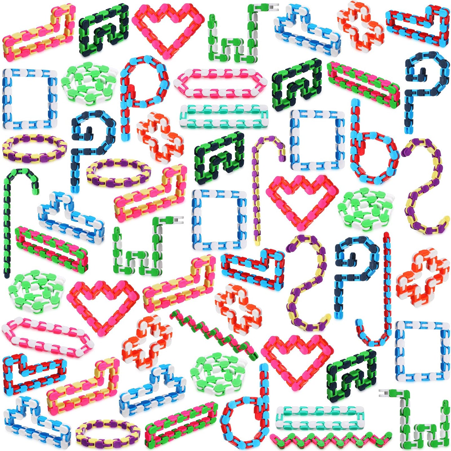 Sotiff 60-Pack Wacky Track Fidget Toy | 24-Link Colorful Snap Fidget Links