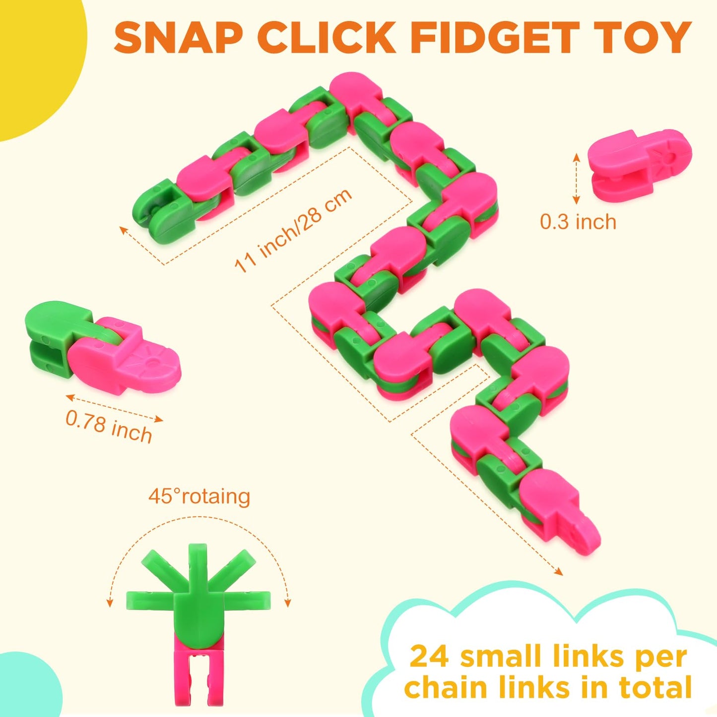 Sotiff 60-Pack Wacky Track Fidget Toy | 24-Link Colorful Snap Fidget Links