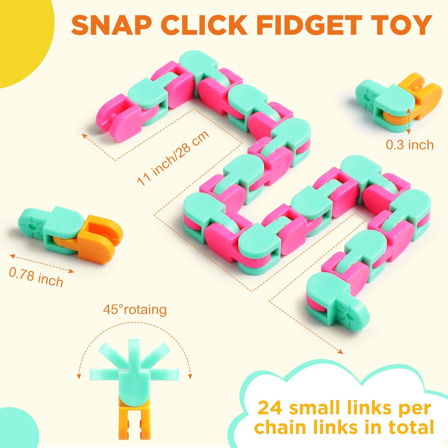 Sotiff 60-Pack Wacky Track Fidget Toy — Colorful Snap Links for Kids & Adults