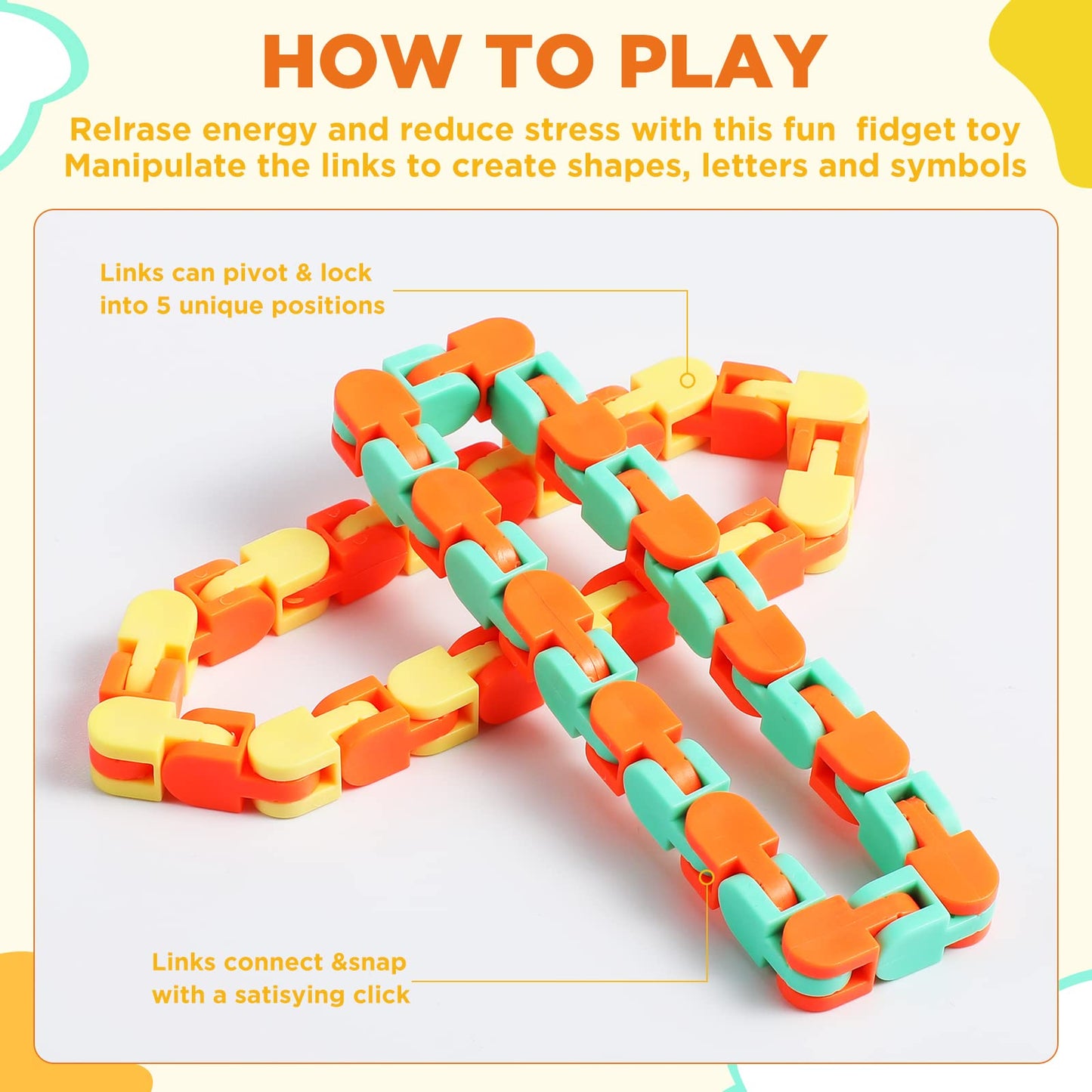Sotiff 60-Pack Wacky Track Fidget Toy — Colorful Snap Links for Kids & Adults