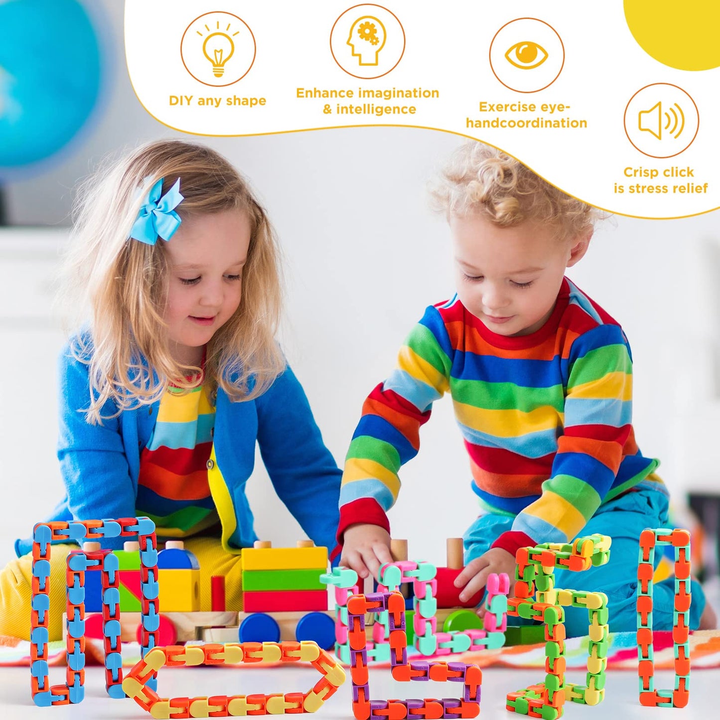 Sotiff 60-Pack Wacky Track Fidget Toy — Colorful Snap Links for Kids & Adults
