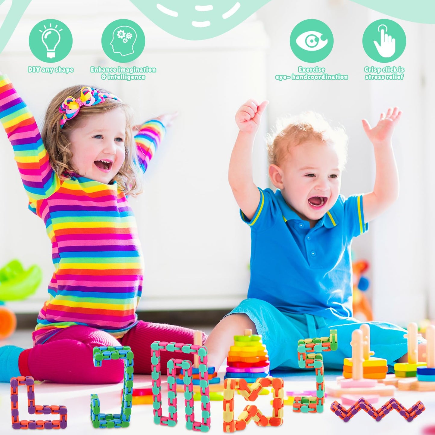 Sotiff 60 Packs Wacky Track Fidget Toy – Colorful Snap-Together Snake Links for Focus, Fun & Classroom Prizes