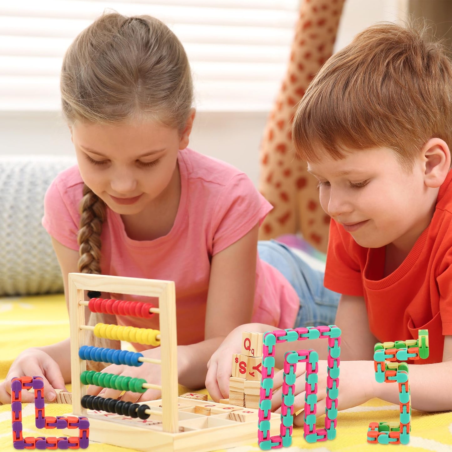 Sotiff 60 Packs Wacky Track Fidget Toy – Colorful Snap-Together Snake Links for Focus, Fun & Classroom Prizes