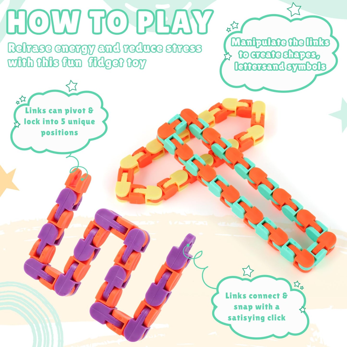 Sotiff 60 Packs Wacky Track Fidget Toy – Colorful Snap-Together Snake Links for Focus, Fun & Classroom Prizes