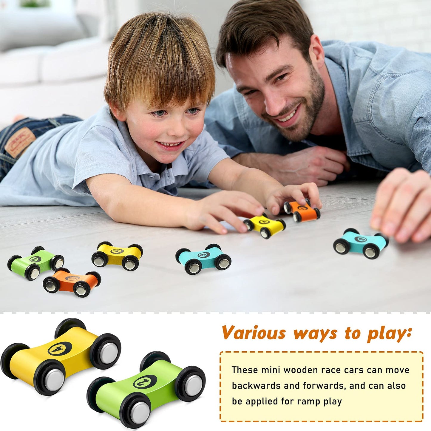 Sotiff 8-Piece Wooden Mini Car Set – Race Track Ramp Toys for Toddlers