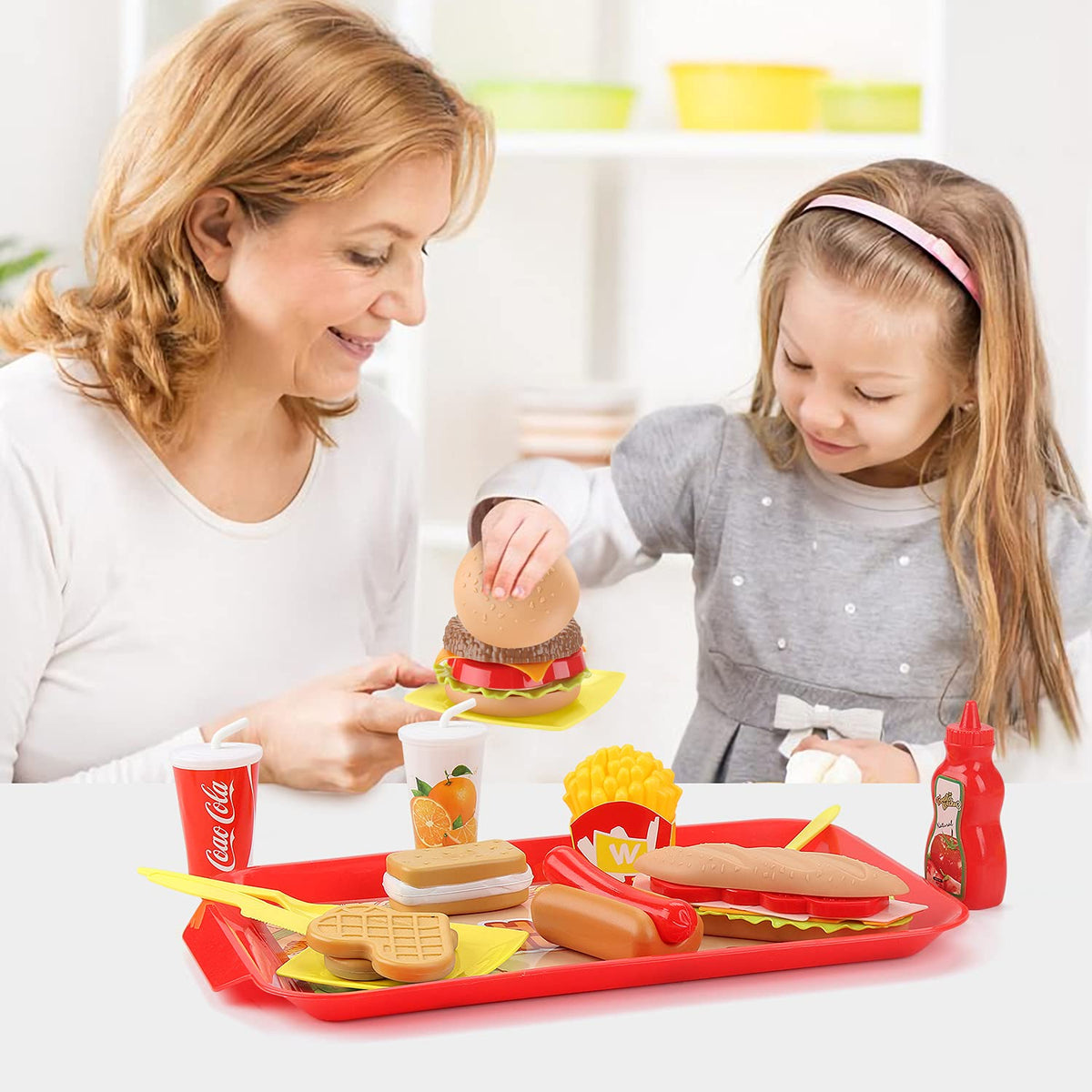 Sotodik Pretend Play Food Set – 15-Piece Kids Kitchen Playset with Tray