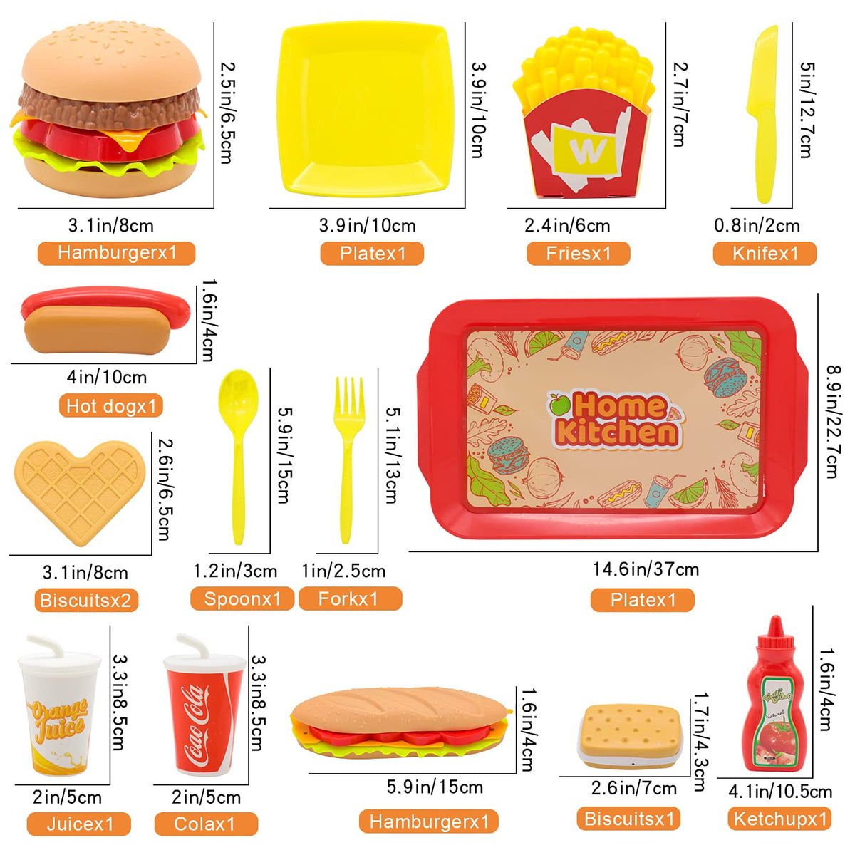 Sotodik Pretend Play Food Set – 15-Piece Kids Kitchen Playset with Tray