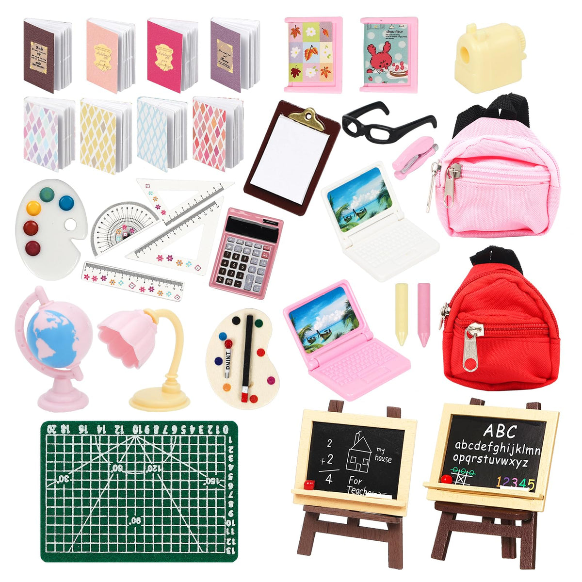 SOTOGO ONEST 34-Piece Doll House School Supplies Set | Miniature DIY Accessories