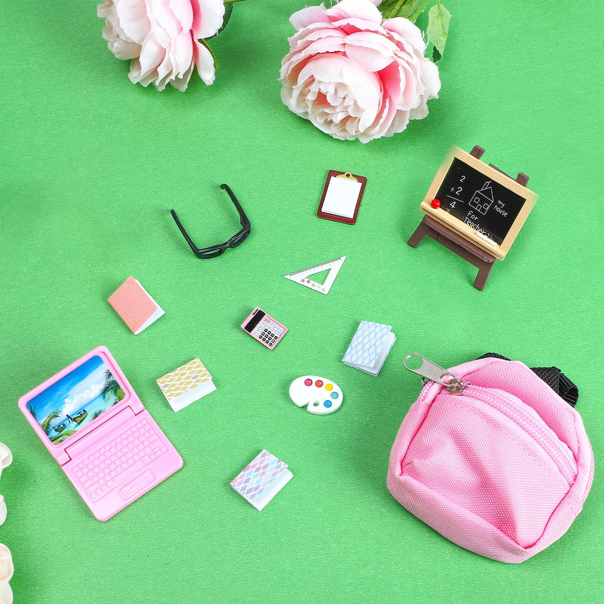 SOTOGO ONEST 34-Piece Doll House School Supplies Set | Miniature DIY Accessories