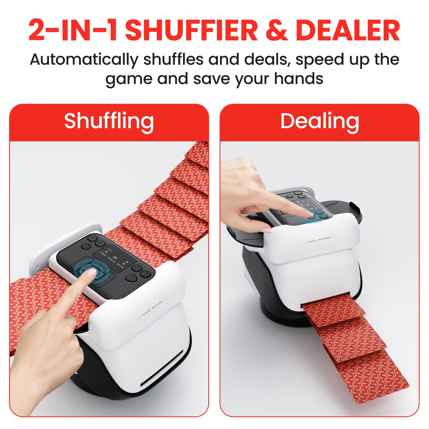 SouAny 2-in-1 Automatic Card Shuffler & Dealer — 4 Wireless Remotes, 8-Player, Ultra Quiet, Rechargeable