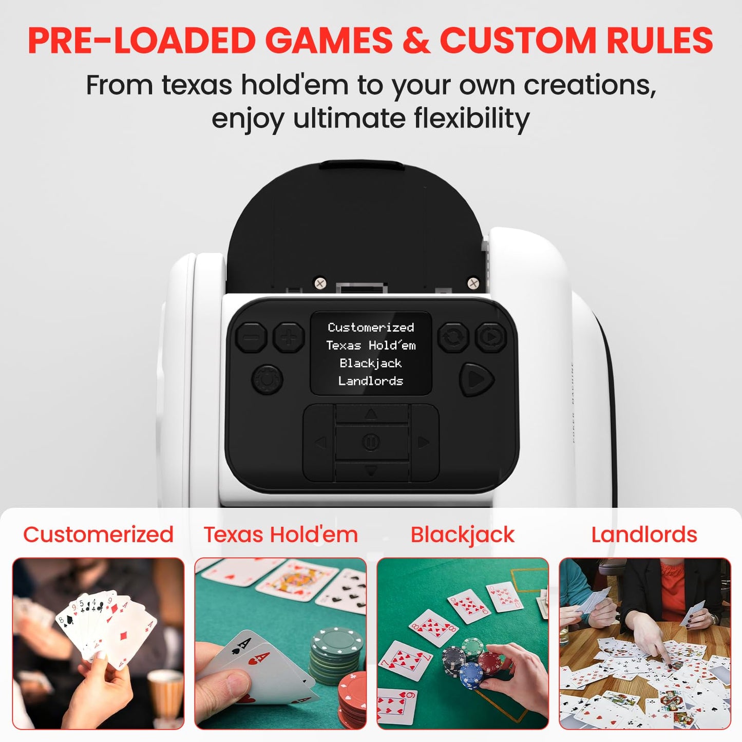 SouAny 2-in-1 Automatic Card Shuffler & Dealer — 4 Wireless Remotes, 8-Player, Ultra Quiet, Rechargeable
