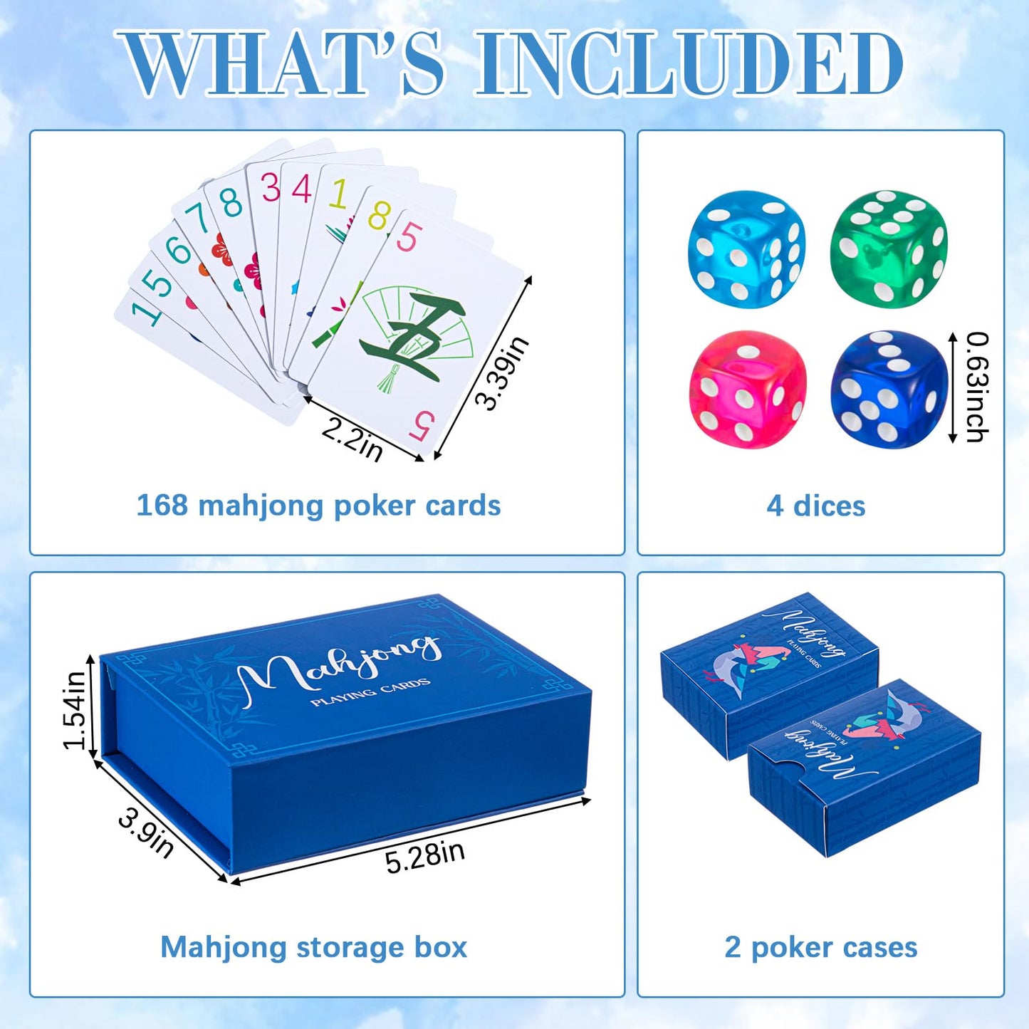 Soulchen 168 Pcs Mahjong Playing Cards – American Style Blossom Large Print PVC Tiles, 4 Dice, 2 Storage Boxes