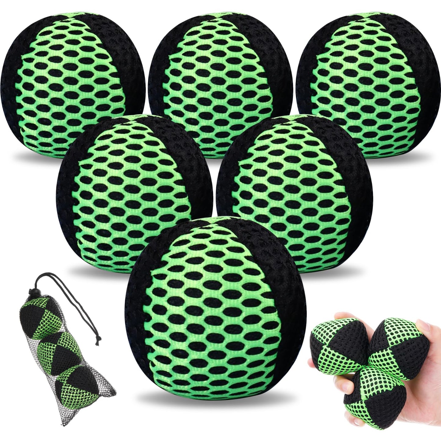 Soulchen 6-Pack Juggling Balls Set — Durable Practice Bean Bags for Beginners and Pros (Black & Green)