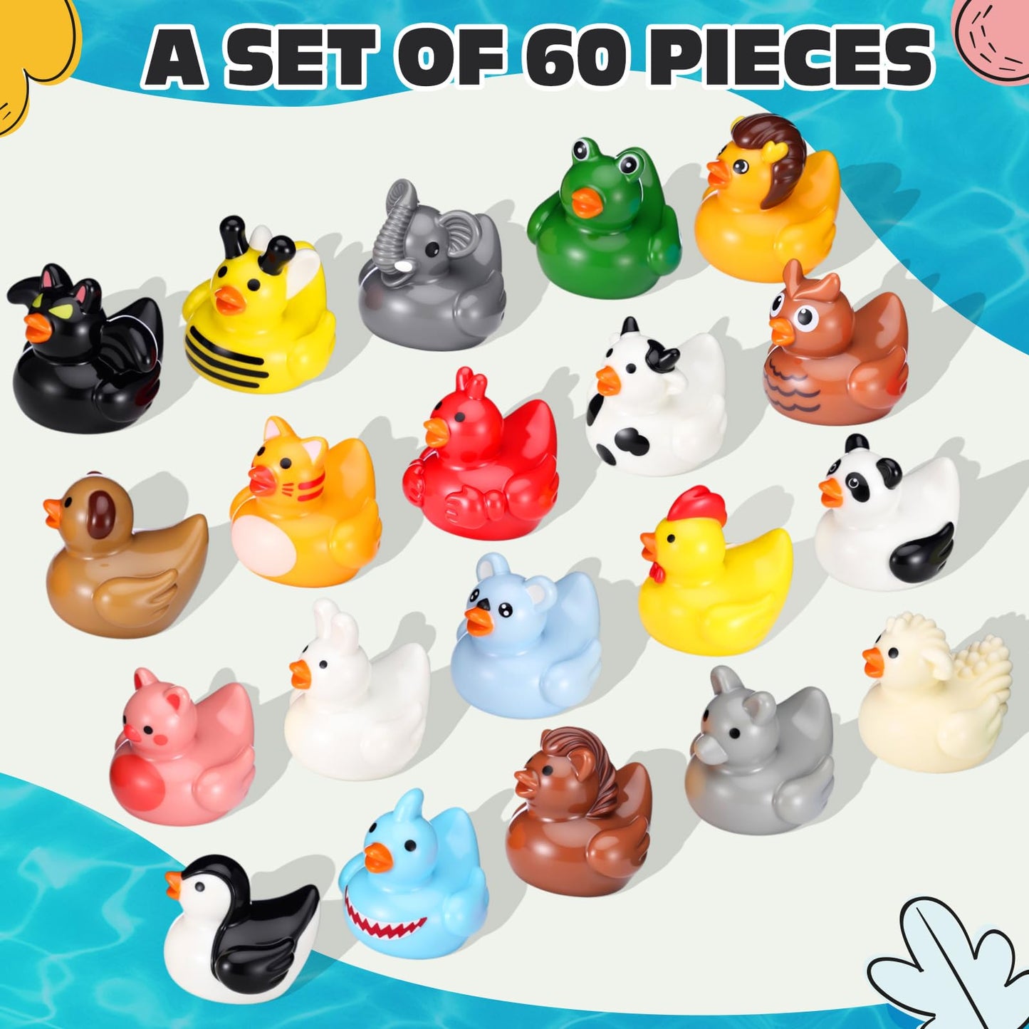 Soulchen 100 Pcs Mini Resin Animals Ducks – 20 Styles Tiny Figures for Decor, Crafts & Gifts