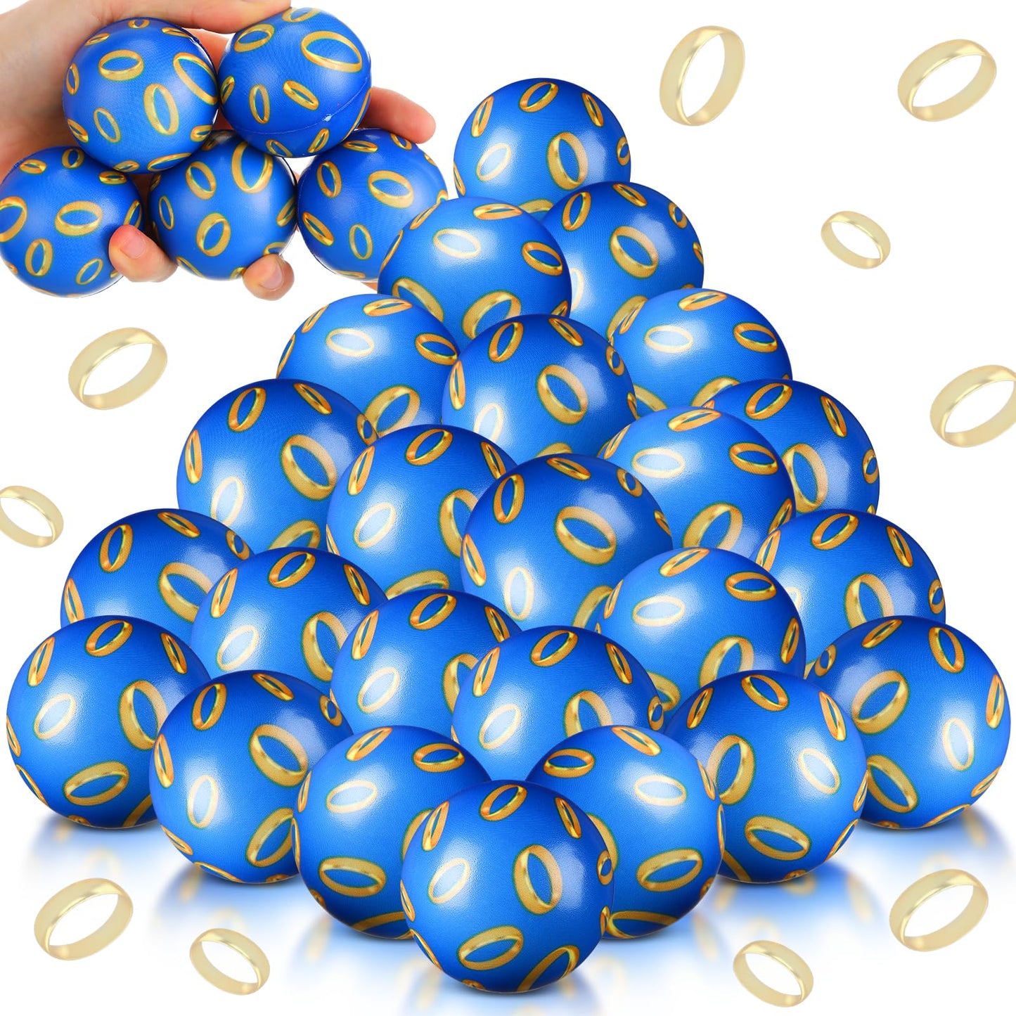 Soulchen 24 Blue & Gold Ring Stress Balls – Fidget Toys, Squeeze for Stress Relief, Party Favors