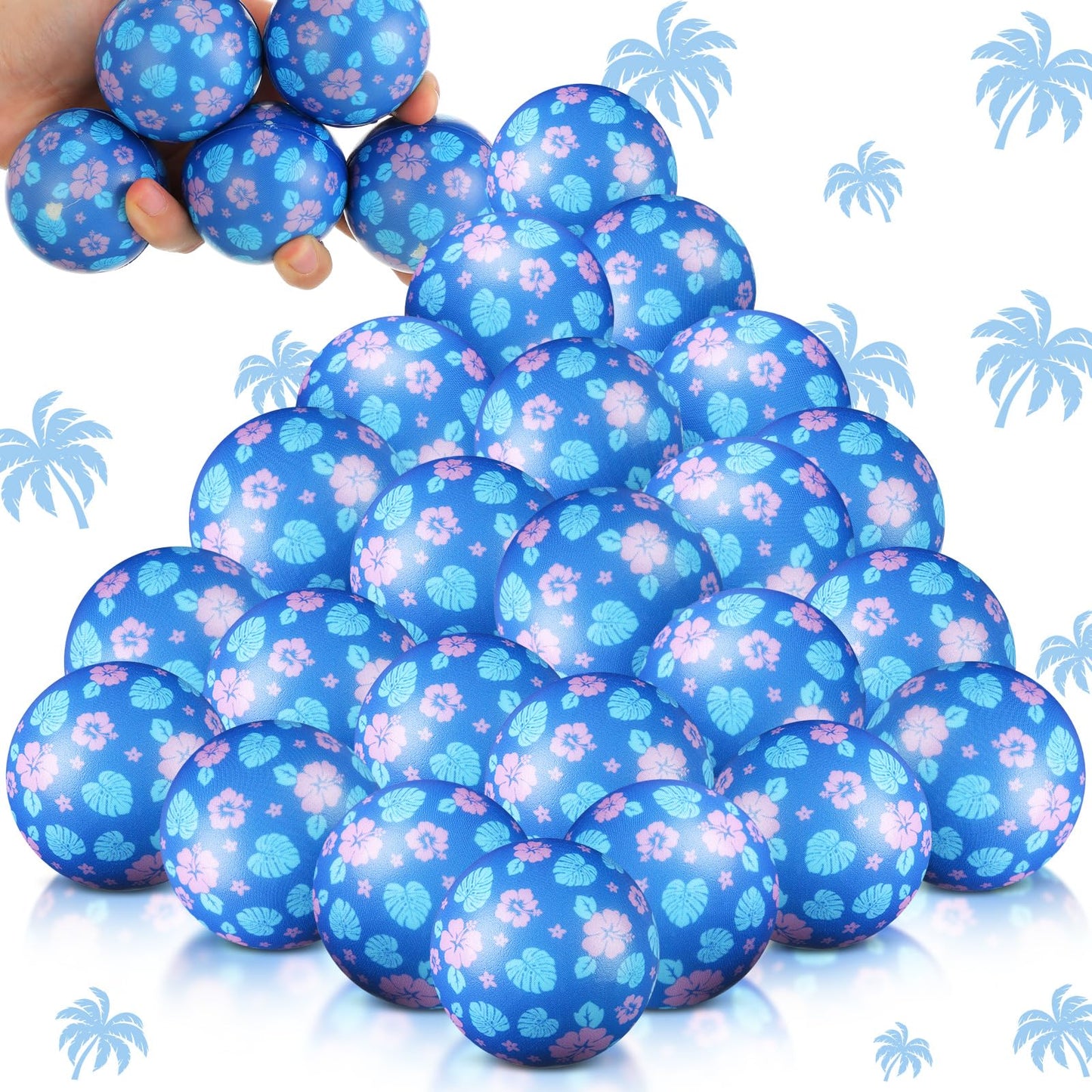 Soulchen 24 Pcs Hawaii Theme Stress Balls Blue Hawaiian Leaves Fidget Toys for Kids and Adults
