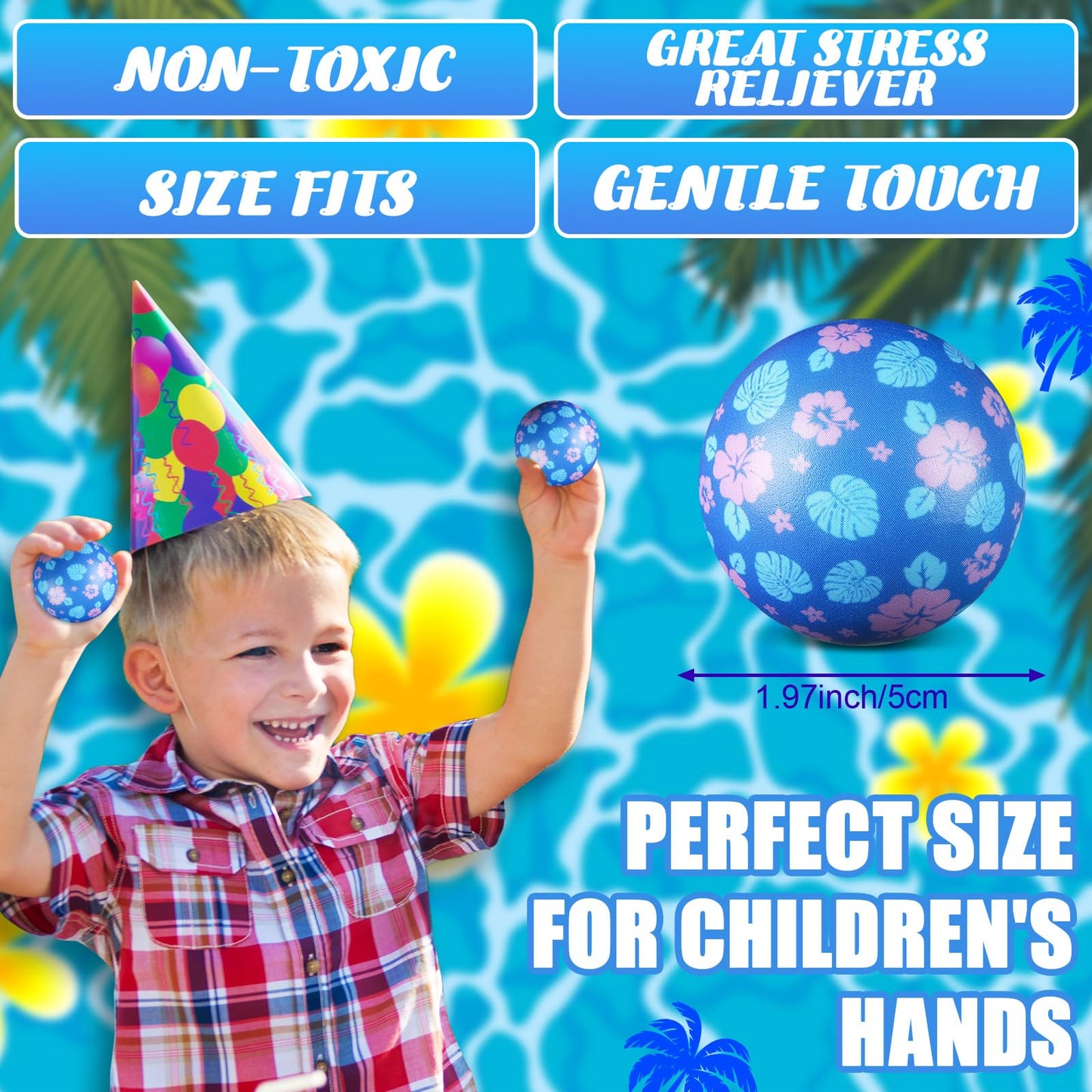 Soulchen 24 Pcs Hawaii Theme Stress Balls Blue Hawaiian Leaves Fidget Toys for Kids and Adults