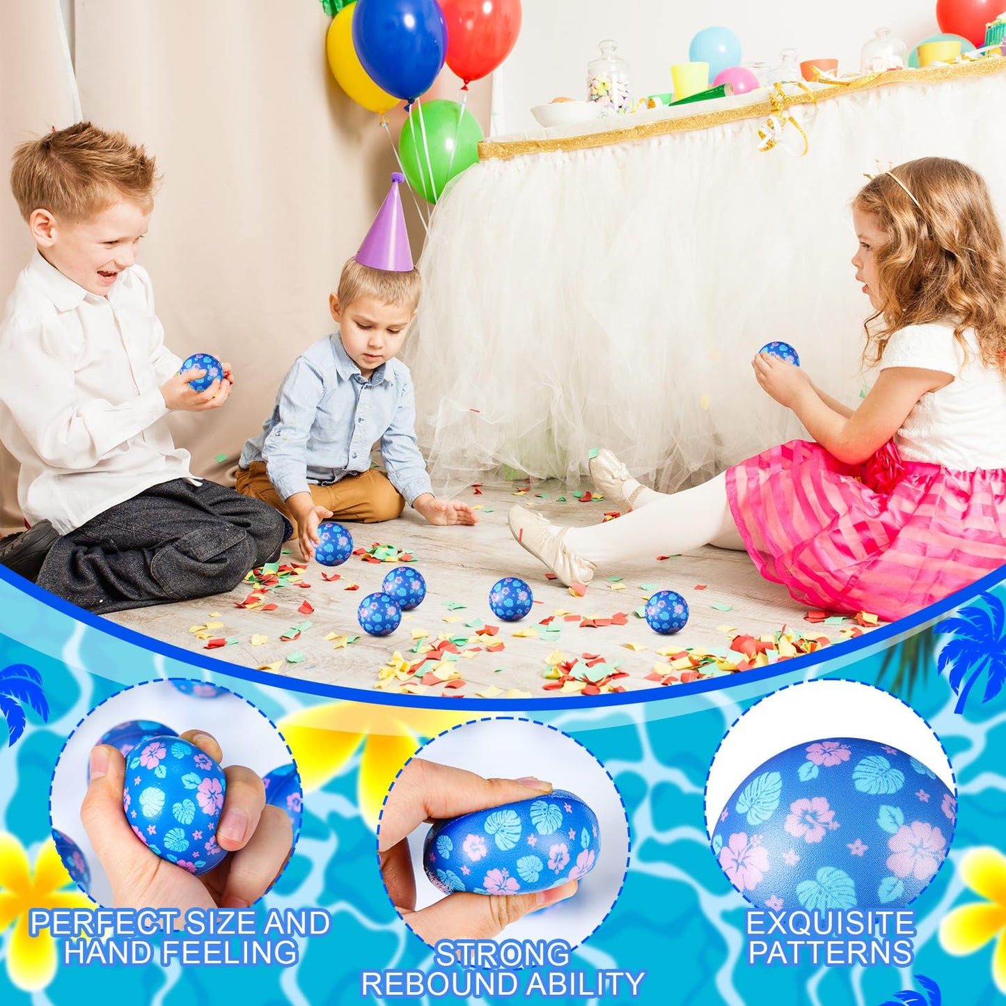 Soulchen 24 Pcs Hawaii Theme Stress Balls Blue Hawaiian Leaves Fidget Toys for Kids and Adults