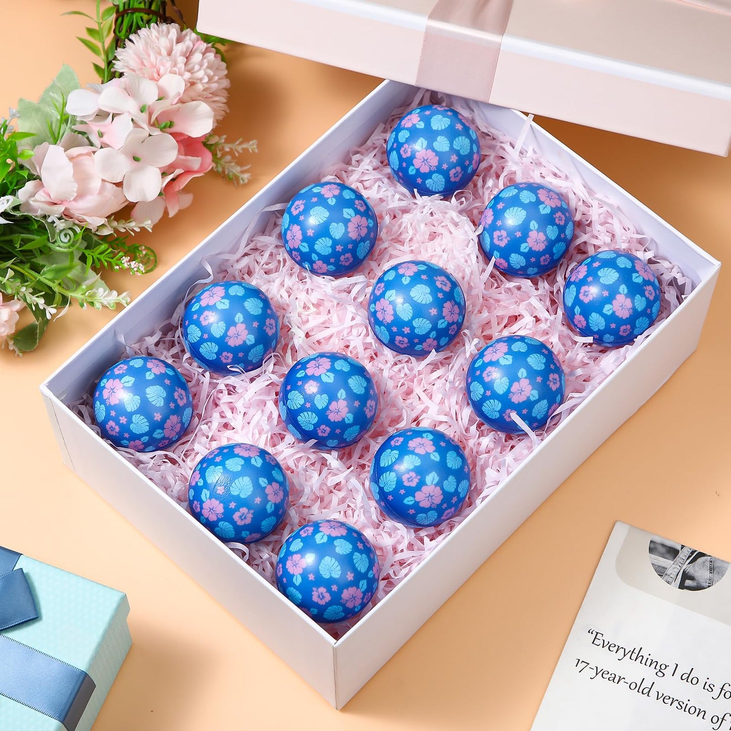 Soulchen 24 Pcs Hawaii Theme Stress Balls Blue Hawaiian Leaves Fidget Toys for Kids and Adults