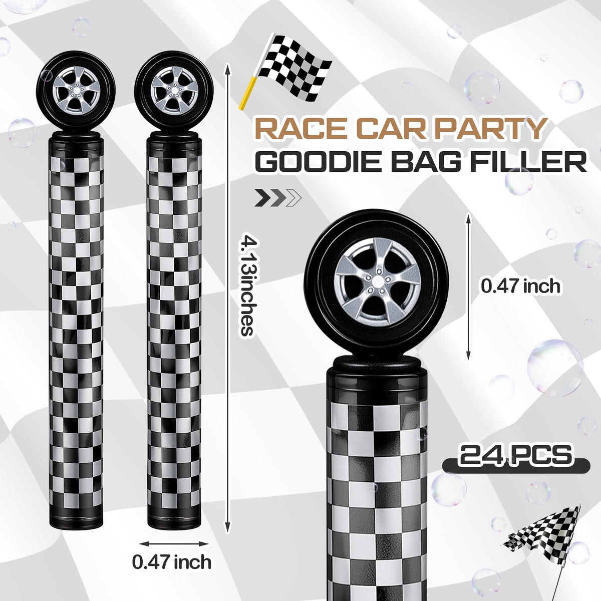 Soulchen 24 Pcs Race Car Bubble Wands Black & White Checkered Party Favors