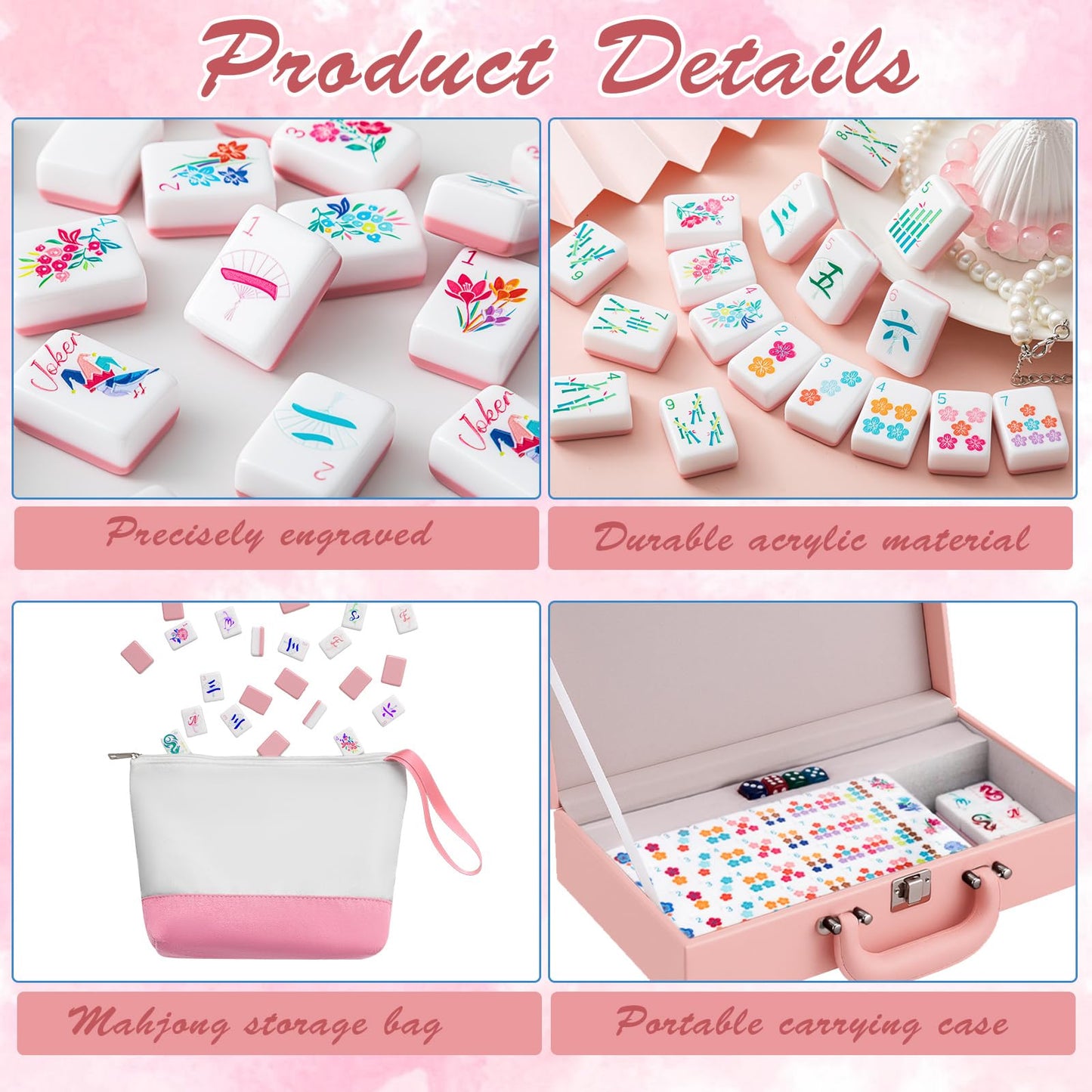 Soulchen Pink 1.2-Inch American Mahjong Set — 168 Tiles, Case & Bag
