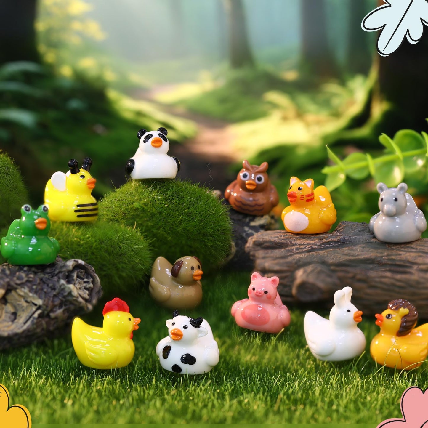 Soulchen 100 Pcs Mini Resin Animals Ducks – 20 Styles Tiny Figures for Decor, Crafts & Gifts