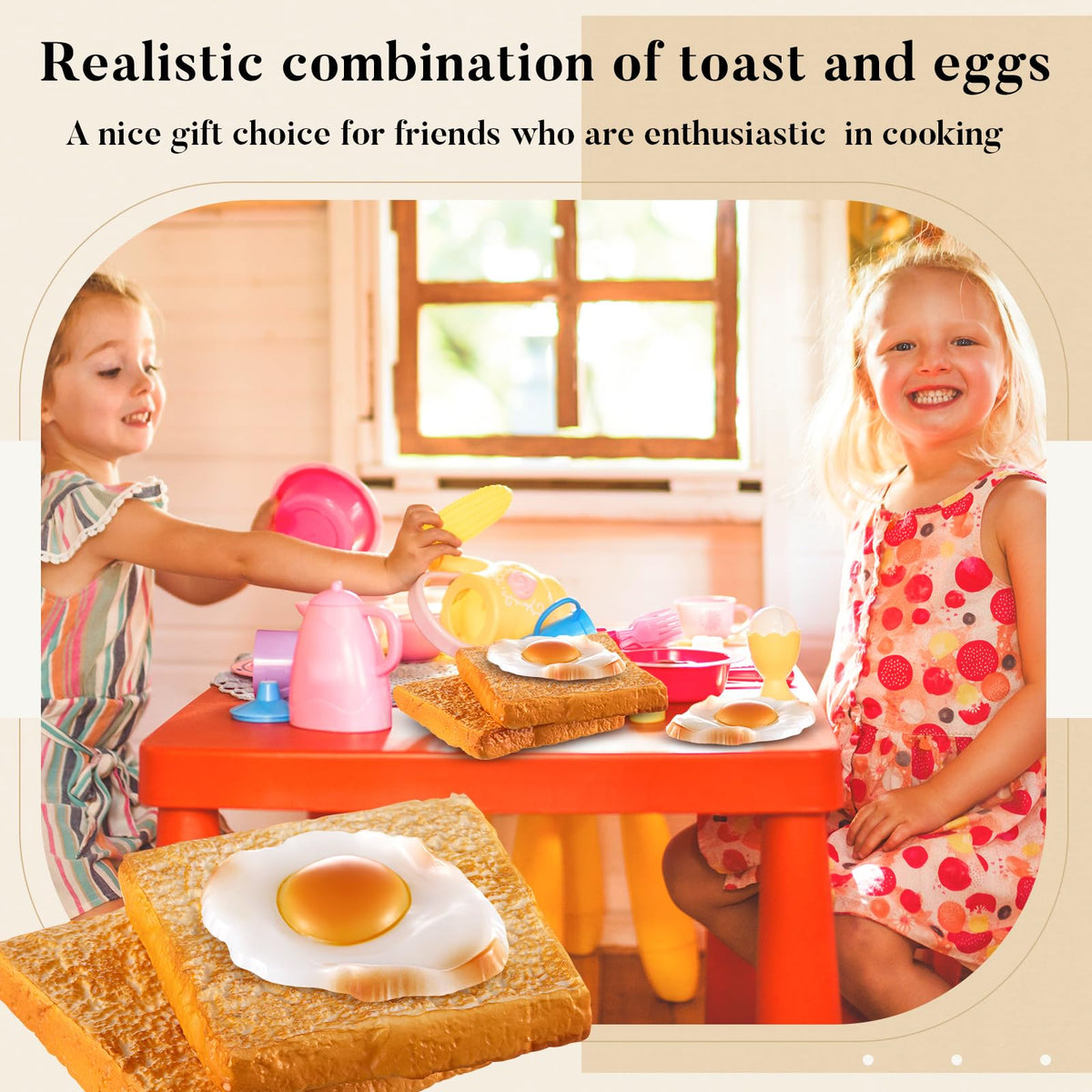 Soulchen 4 Pcs Fake Bread & Fried Egg Set – Realistic PU Props for Display & Photography