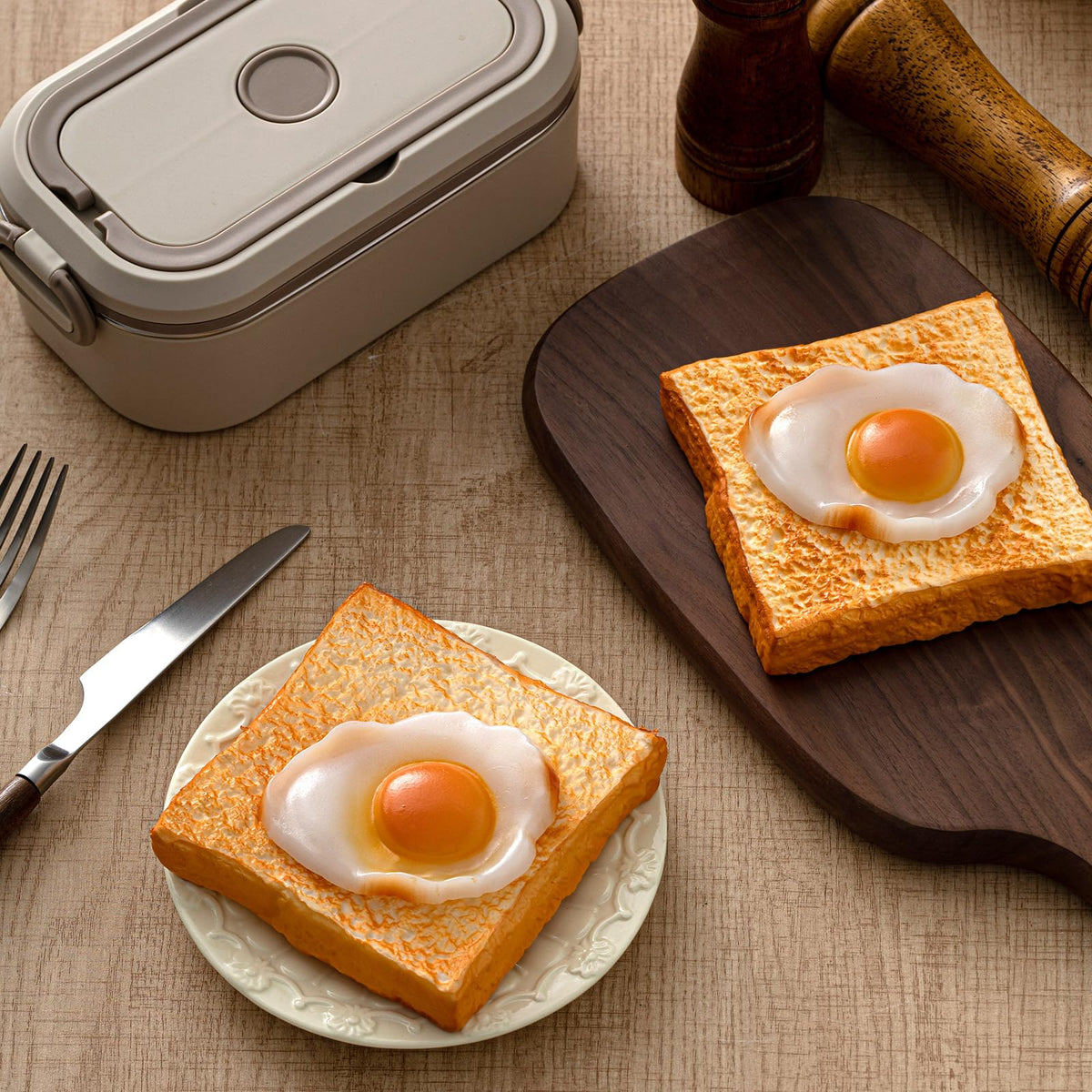 Soulchen 4 Pcs Fake Bread & Fried Egg Set – Realistic PU Props for Display & Photography