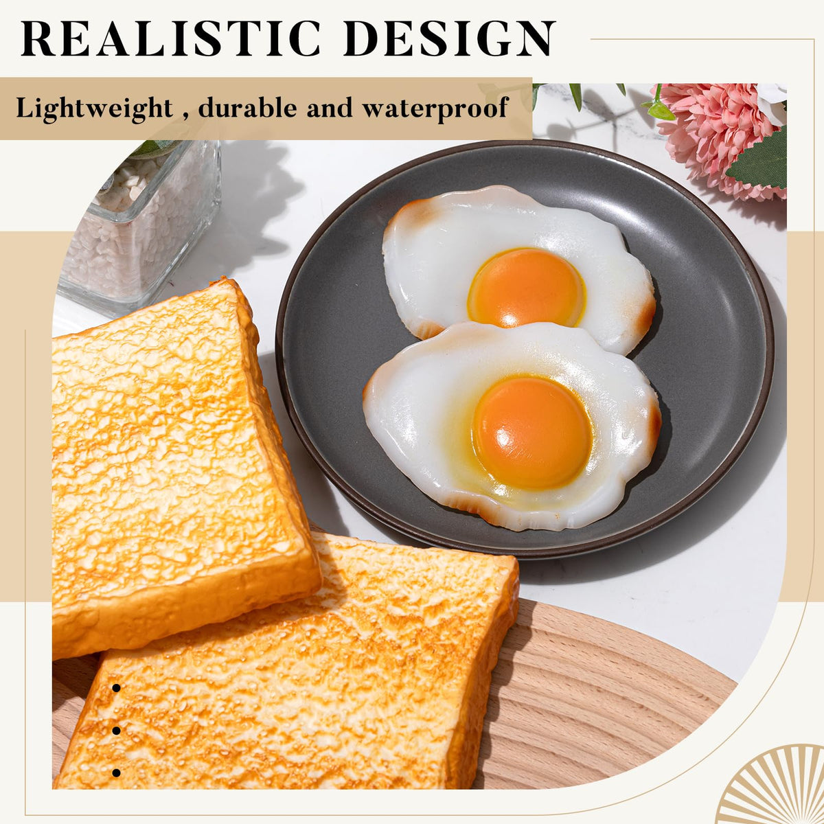 Soulchen 4 Pcs Fake Bread & Fried Egg Set – Realistic PU Props for Display & Photography