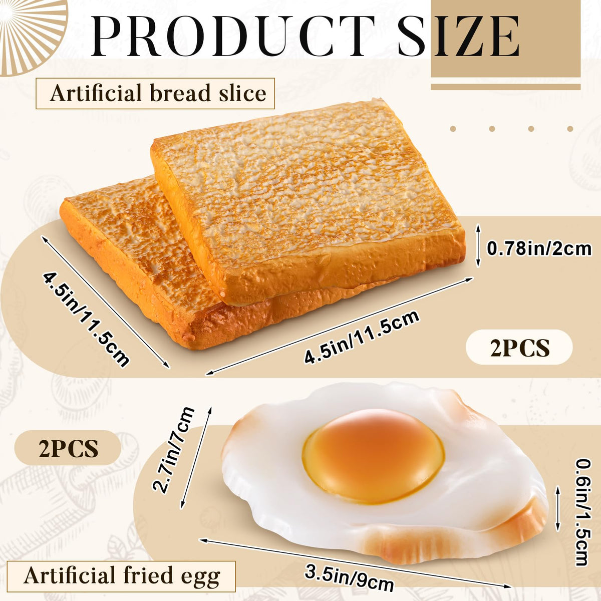 Soulchen 4 Pcs Fake Bread & Fried Egg Set – Realistic PU Props for Display & Photography