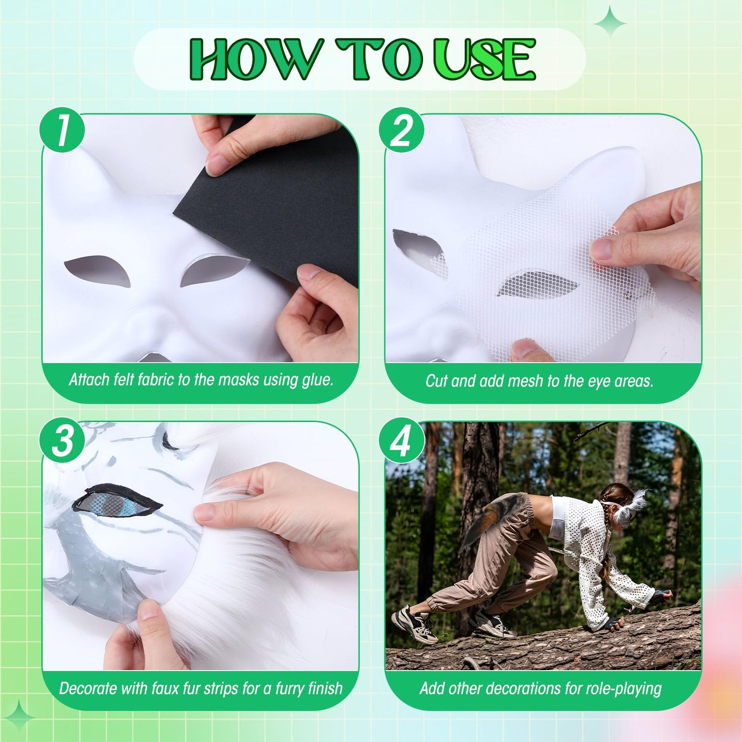 Soulchen 34 Pcs DIY Therian Fox Mask & Tail Kit for Cosplay