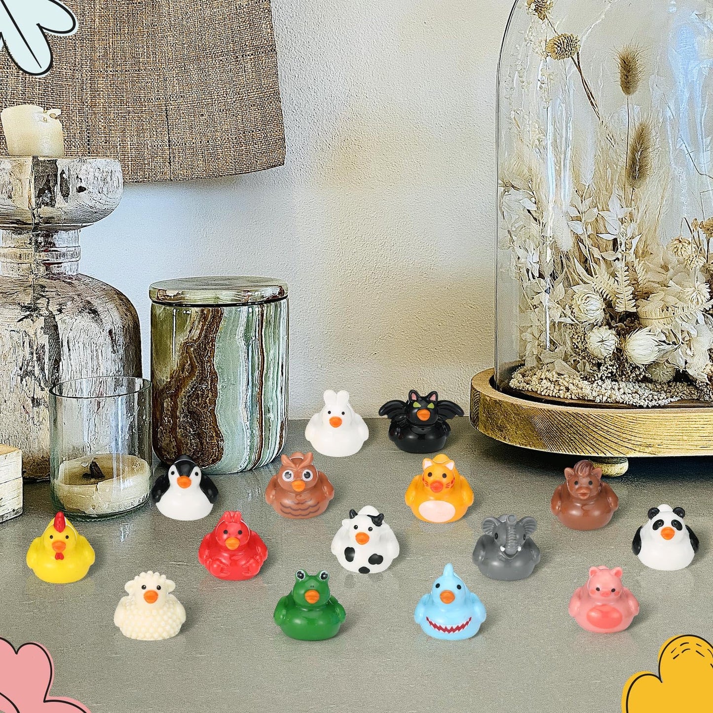Soulchen 100 Pcs Mini Resin Animals Ducks – 20 Styles Tiny Figures for Decor, Crafts & Gifts