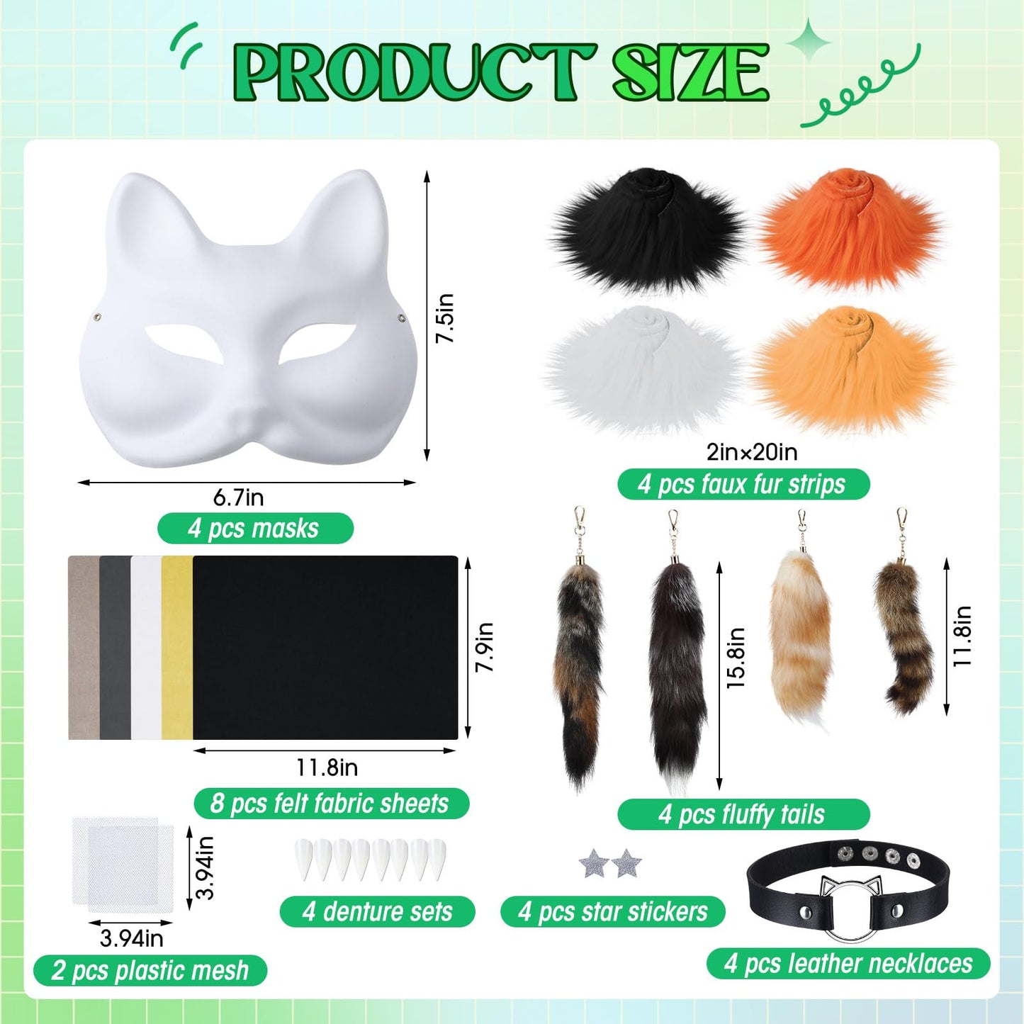 Soulchen 34 Pcs DIY Therian Fox Mask & Tail Kit for Cosplay