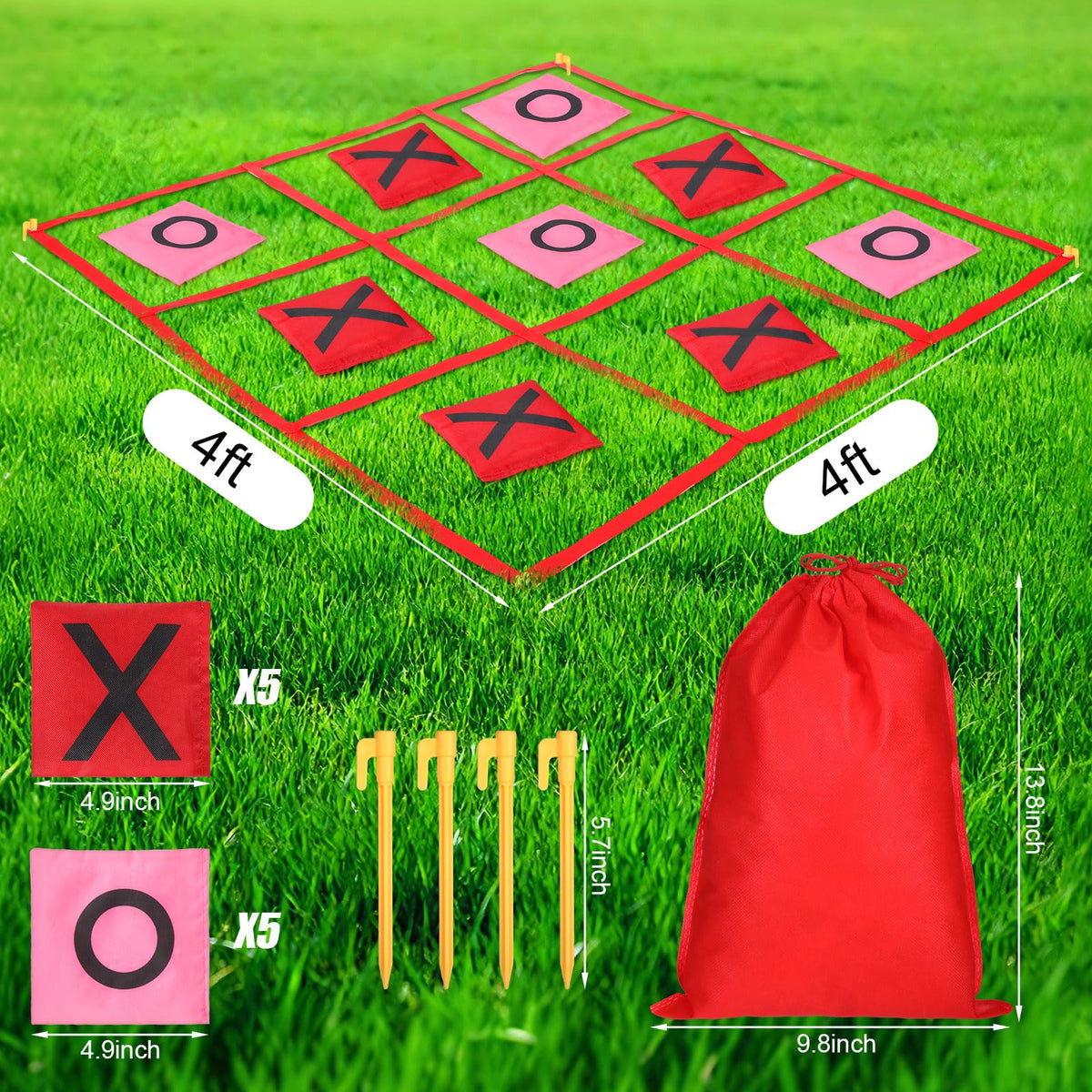 Soulchen Valentines Giant Tic Tac Toe Game with Bean Bags & Storage – Outdoor Family Fun
