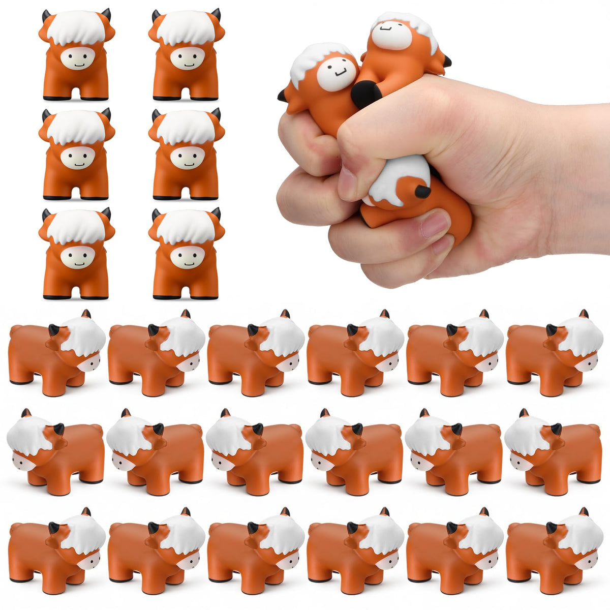 Soulchen 24-Pack Highland Cow Stress Balls – Mini Squeeze Toys for Classroom Fun & Party Gifts