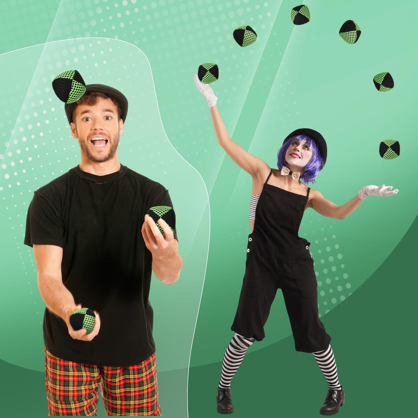 Soulchen 6-Pack Juggling Balls Set — Durable Practice Bean Bags for Beginners and Pros (Black & Green)