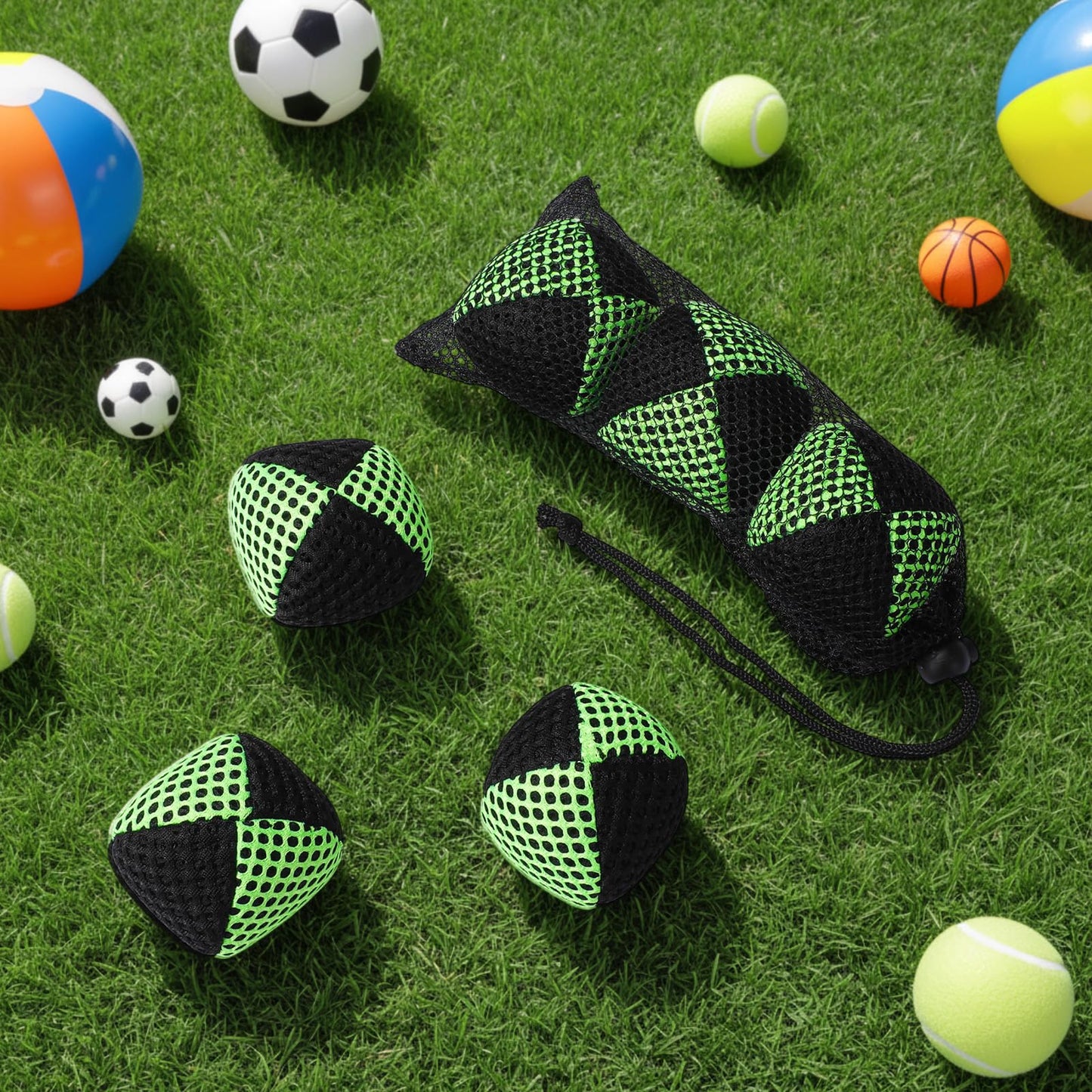 Soulchen 6-Pack Juggling Balls Set — Durable Practice Bean Bags for Beginners and Pros (Black & Green)