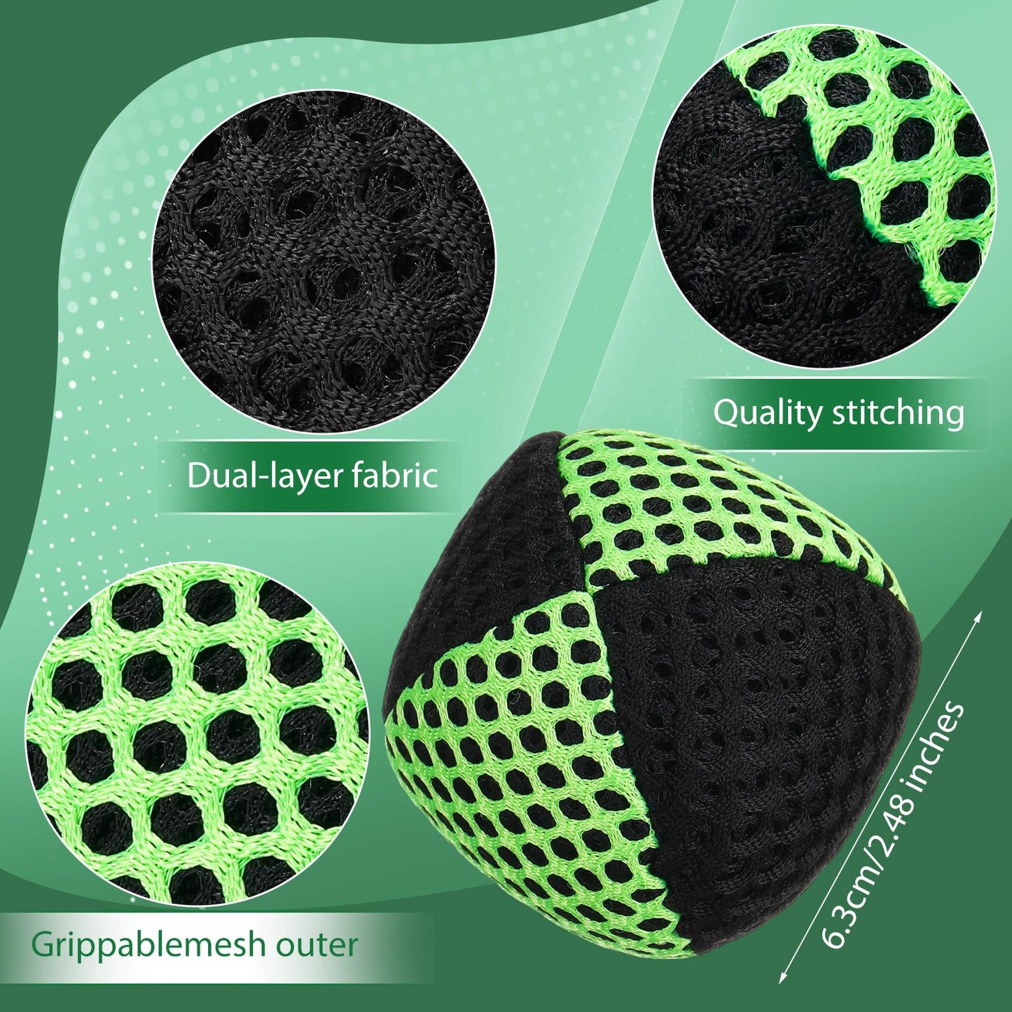 Soulchen 6-Pack Juggling Balls Set — Durable Practice Bean Bags for Beginners and Pros (Black & Green)