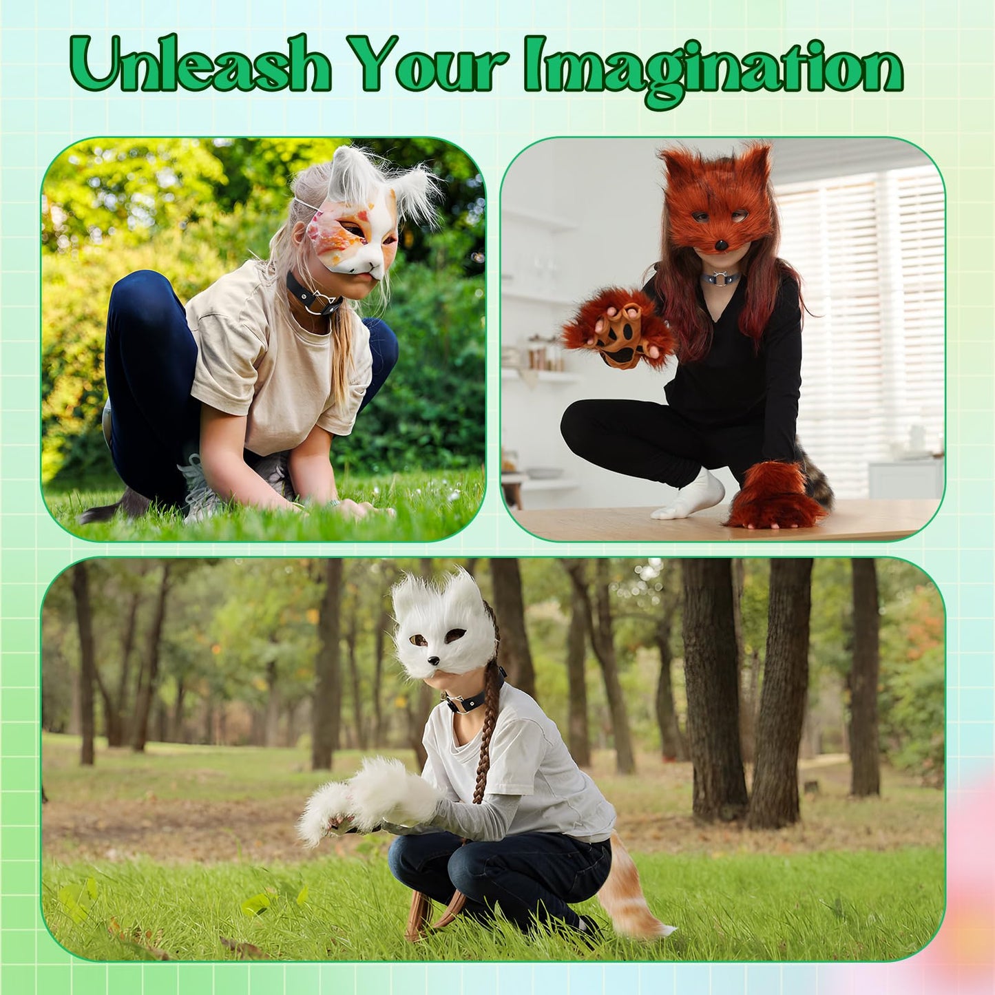 Soulchen 34 Pcs DIY Therian Fox Mask & Tail Kit for Cosplay