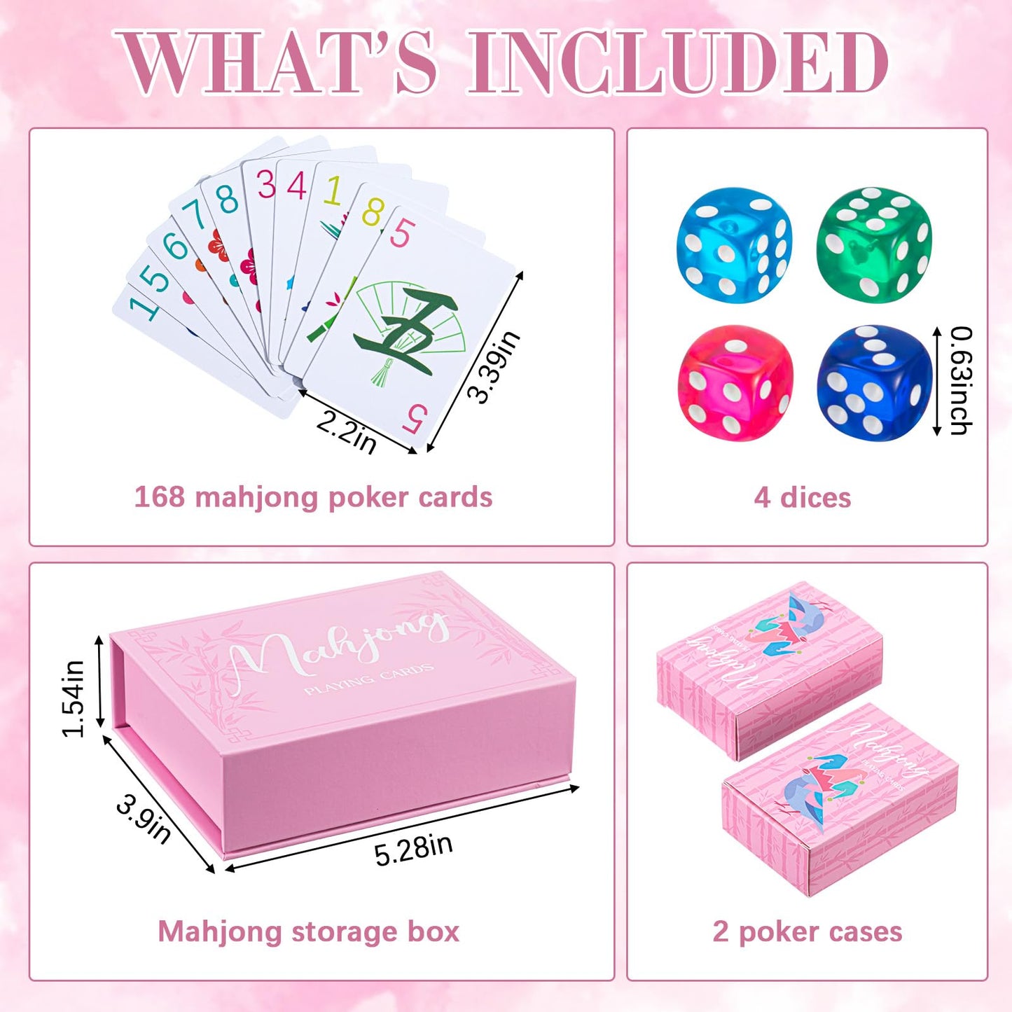 Soulchen 168 Pcs Mahjong Playing Cards – Blossom Design, Large Print PVC Travel Set