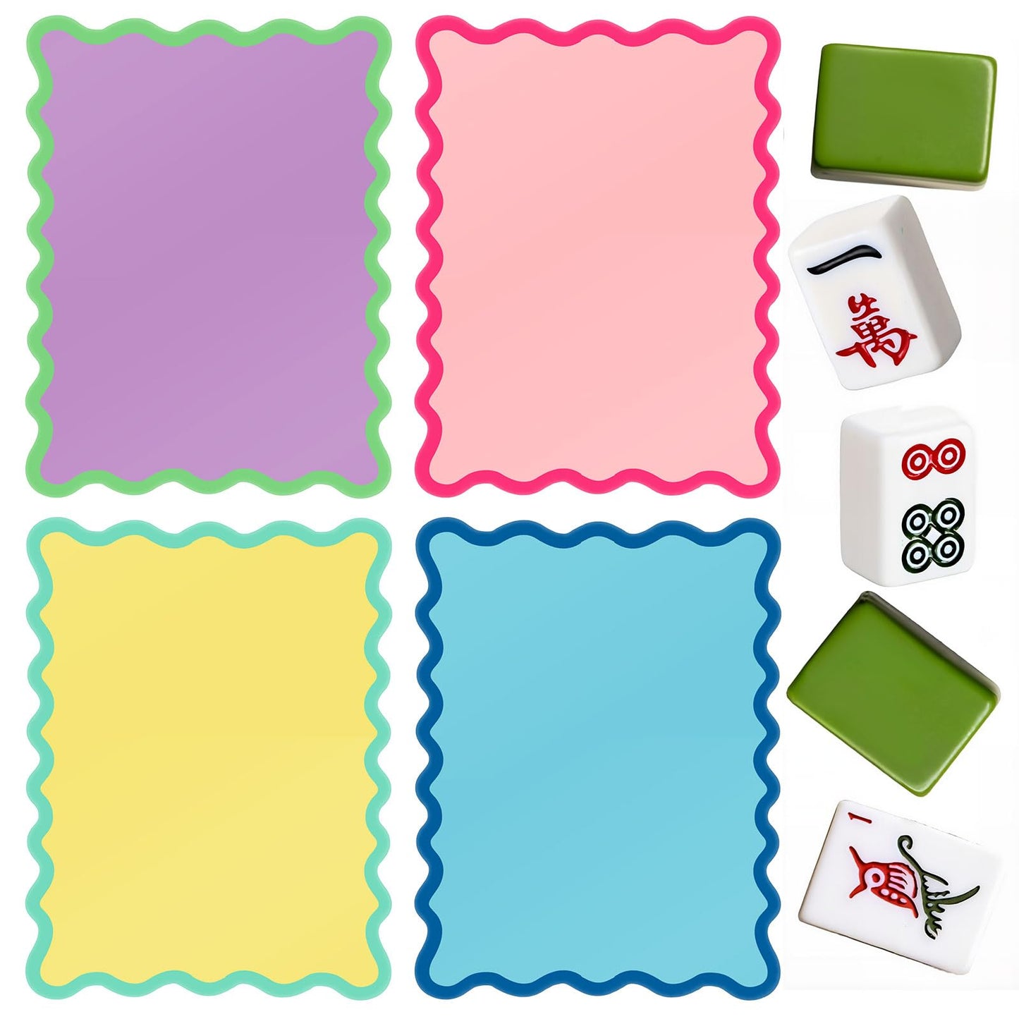 Soulchen 4 Pcs Mahjong Shuffler Cards | PVC Tile Mixers with Wavy Edges – Colorful Mahjong Accessories