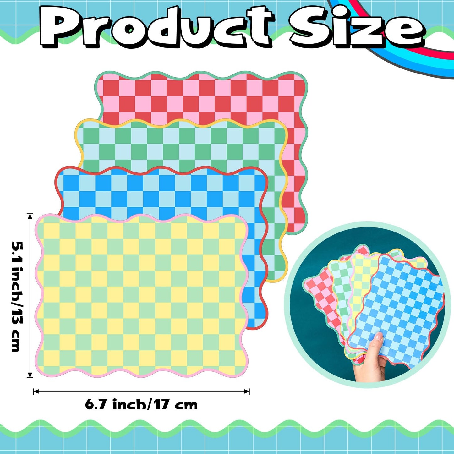 Soulchen 4-Piece Mahjong Shuffler Cards – Thick PVC Tile Mixers with Wavy Edges – Colorful Checkered Design