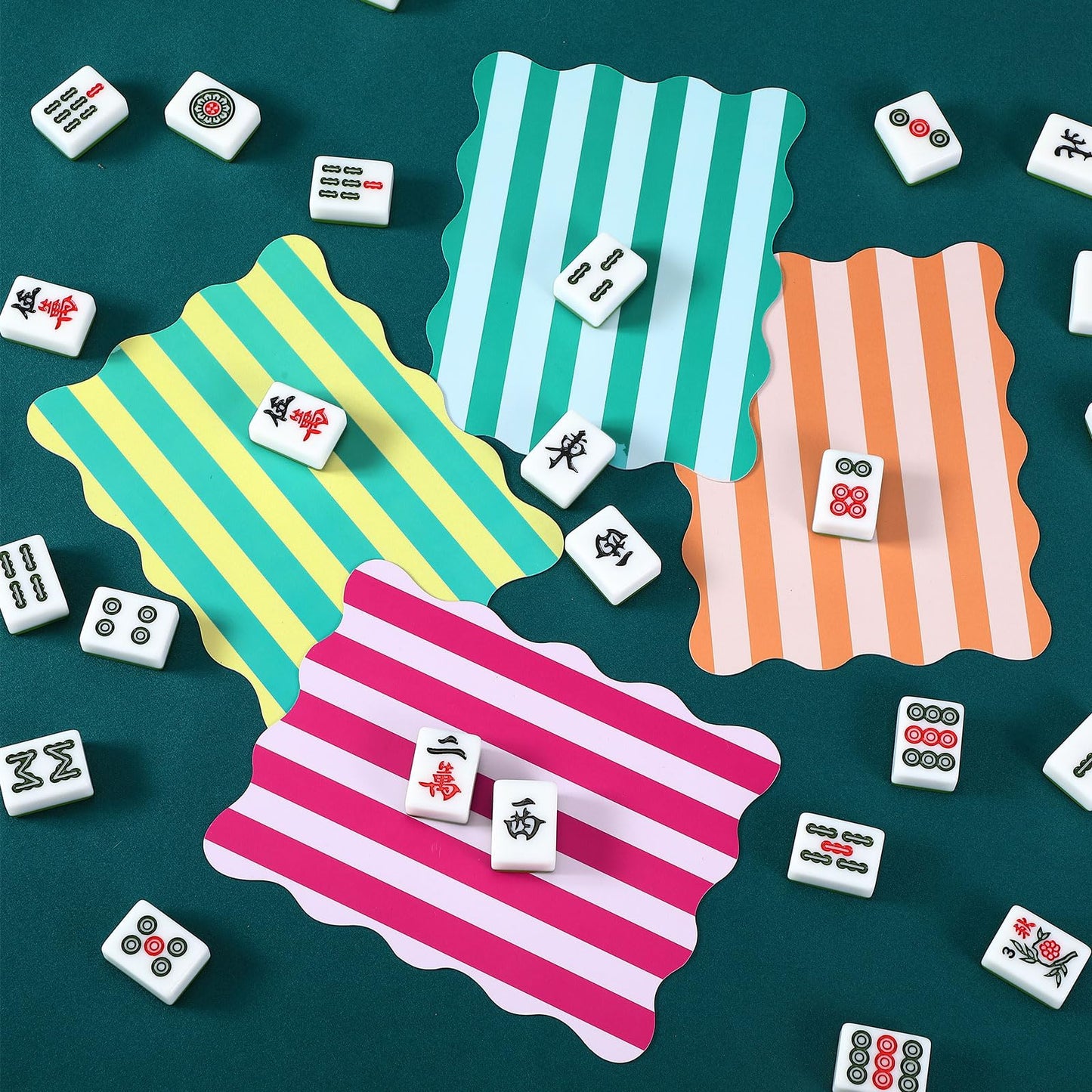 Soulchen 4 Pcs Mahjong Shuffler – Colorful PVC Tile Mixers with Wavy Edges
