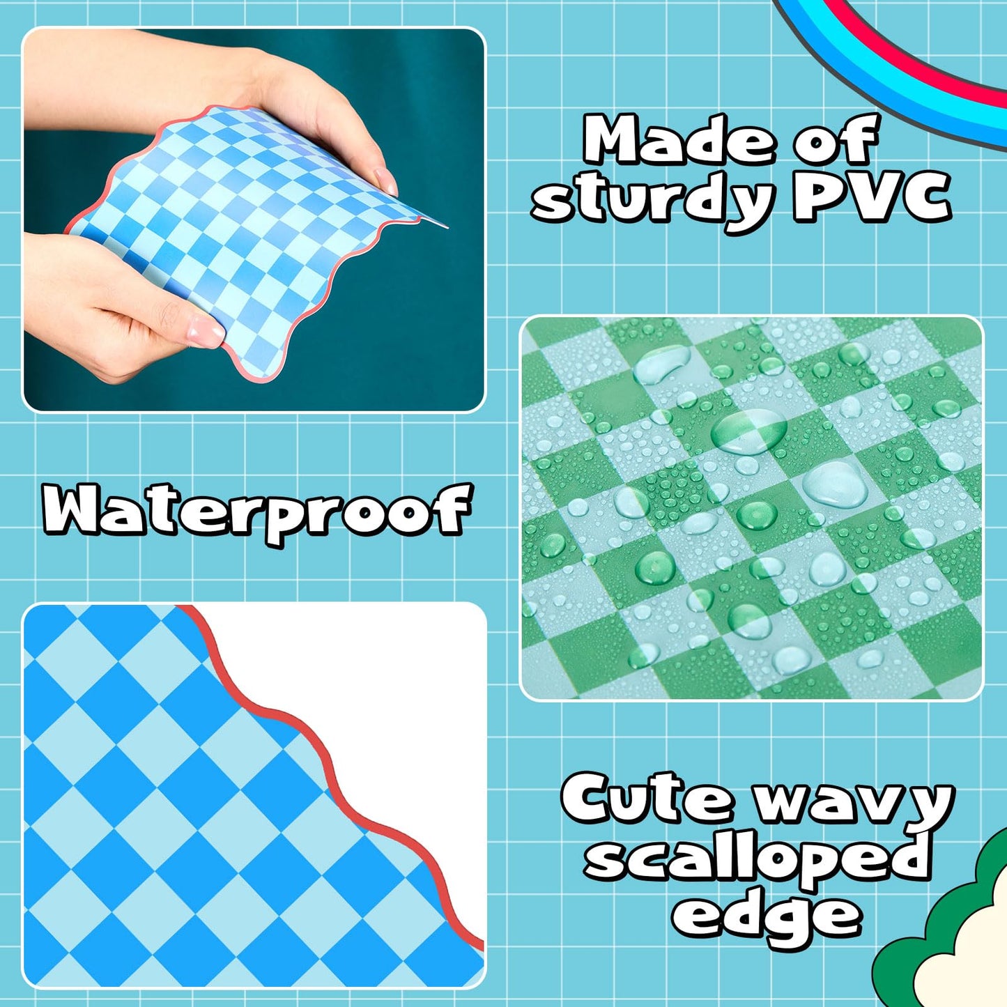 Soulchen 4-Piece Mahjong Shuffler Cards – Thick PVC Tile Mixers with Wavy Edges – Colorful Checkered Design
