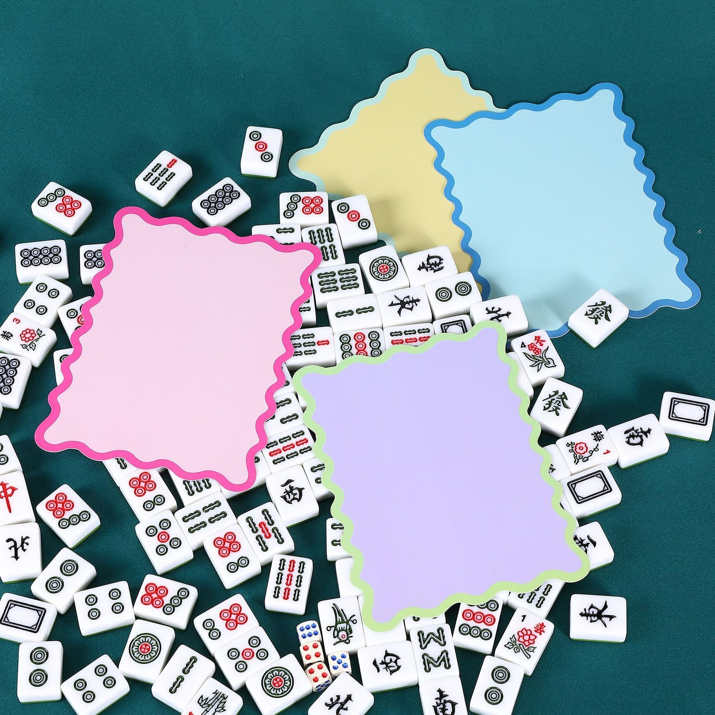 Soulchen 4 Pcs Mahjong Shuffler Cards | PVC Tile Mixers with Wavy Edges – Colorful Mahjong Accessories