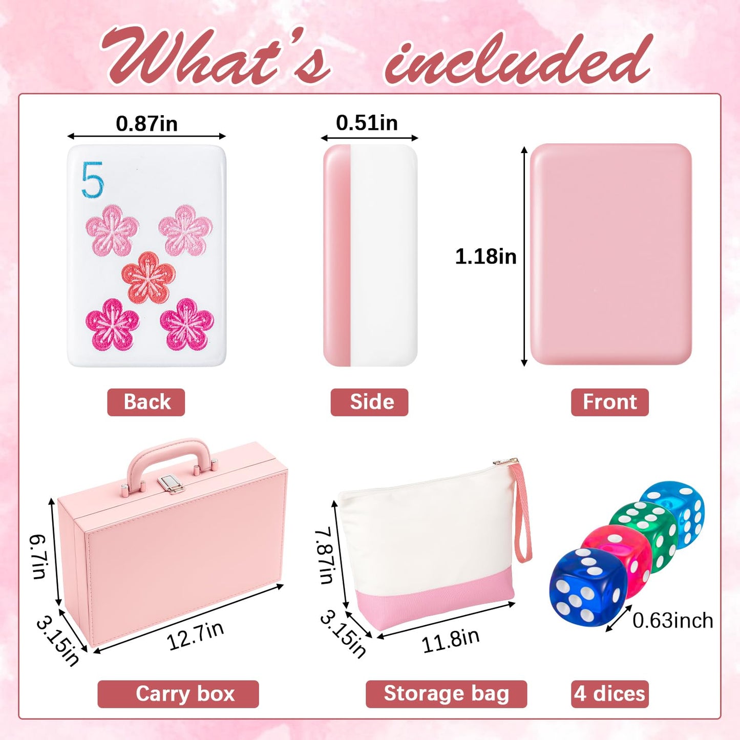 Soulchen Pink 1.2-Inch American Mahjong Set — 168 Tiles, Case & Bag