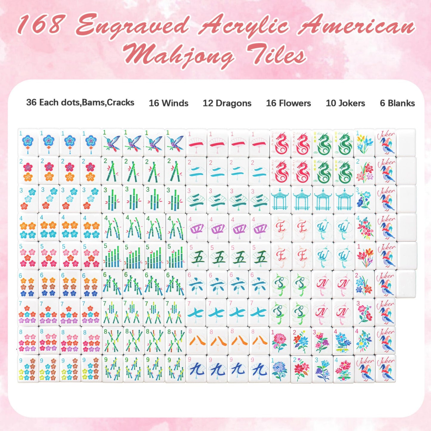 Soulchen Pink 1.2-Inch American Mahjong Set — 168 Tiles, Case & Bag