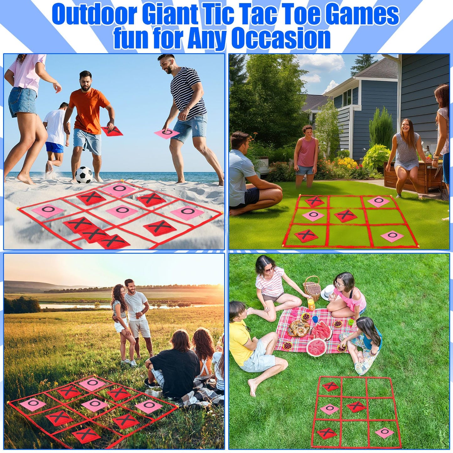 Soulchen Valentines Giant Tic Tac Toe Game with Bean Bags & Storage – Outdoor Family Fun