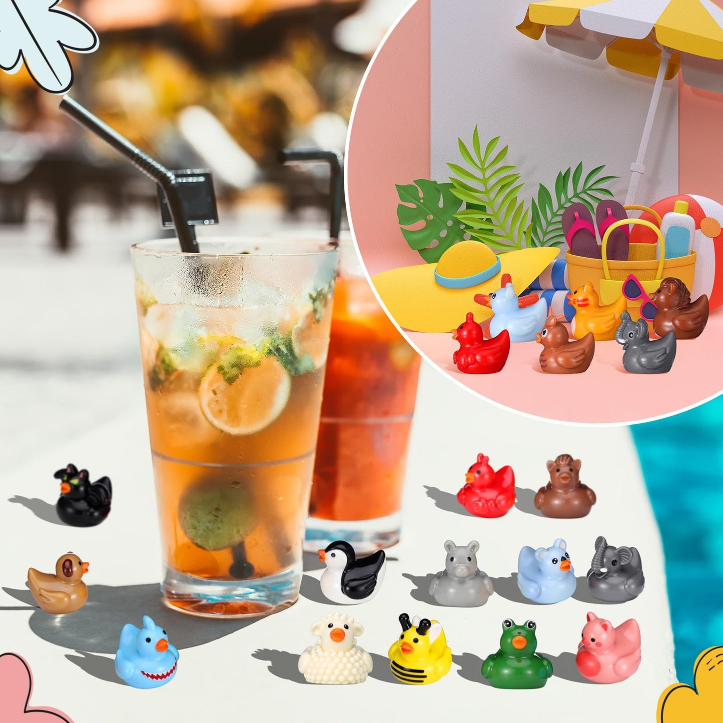 Soulchen 100 Pcs Mini Resin Animals Ducks – 20 Styles Tiny Figures for Decor, Crafts & Gifts